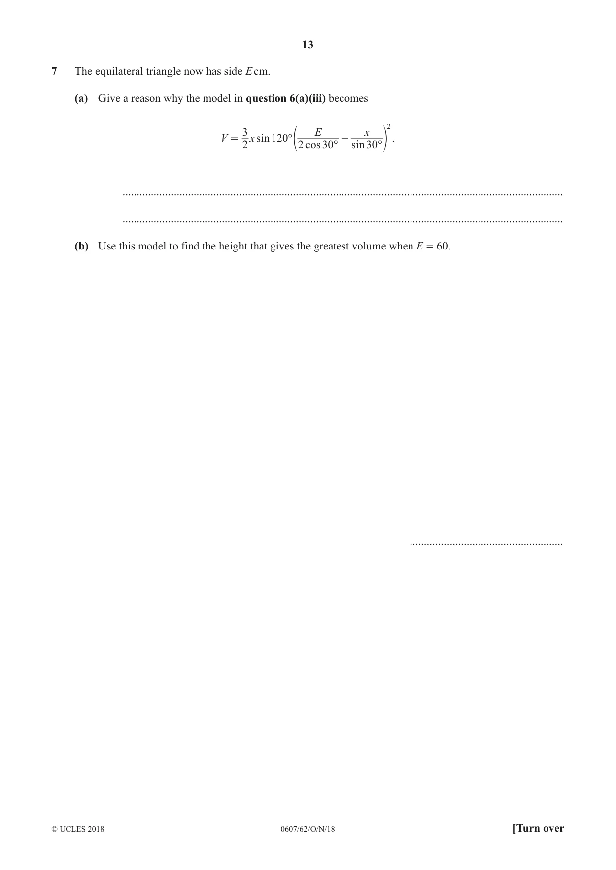 Cambridge IGCSE Mathematics - International 0607 2018 Oct/Nov Paper 6 · Variant 2 question paper, page 13 of 16