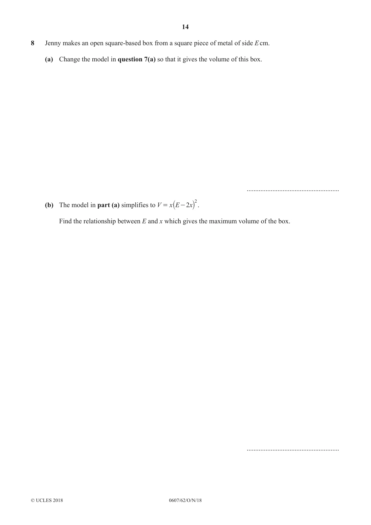 Cambridge IGCSE Mathematics - International 0607 2018 Oct/Nov Paper 6 · Variant 2 question paper, page 14 of 16
