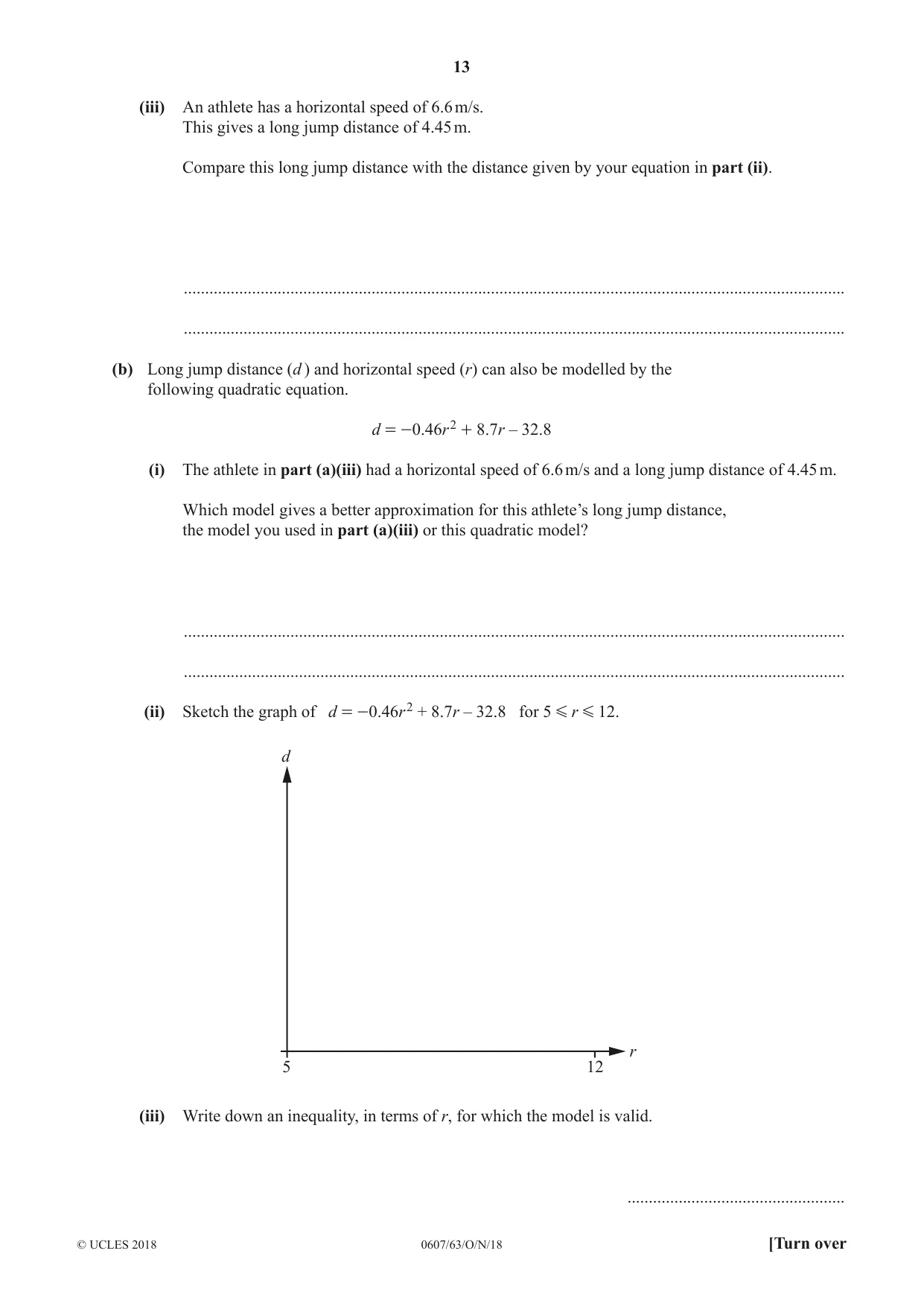 Cambridge IGCSE Mathematics - International 0607 2018 Oct/Nov Paper 6 · Variant 3 question paper, page 13 of 16