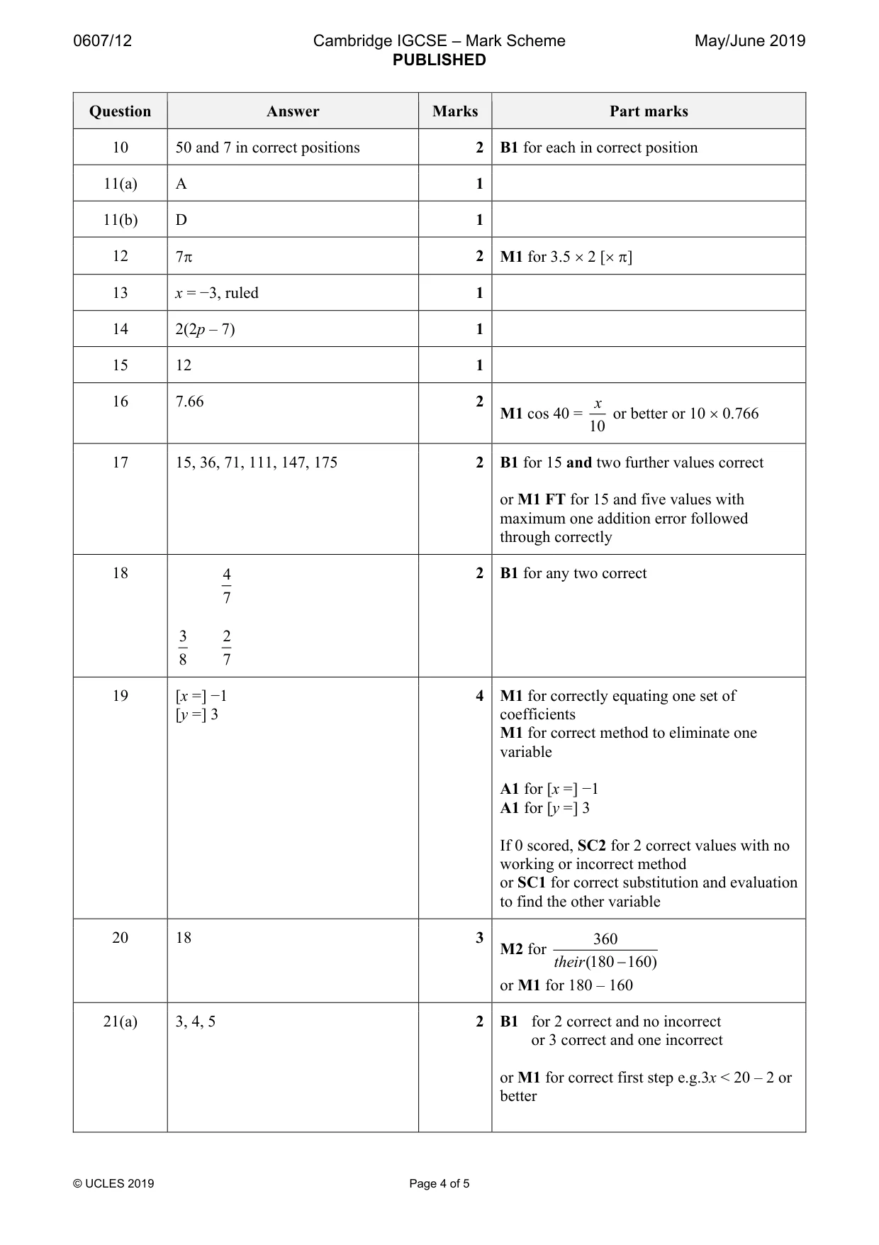 Mark scheme, page 4 of 5