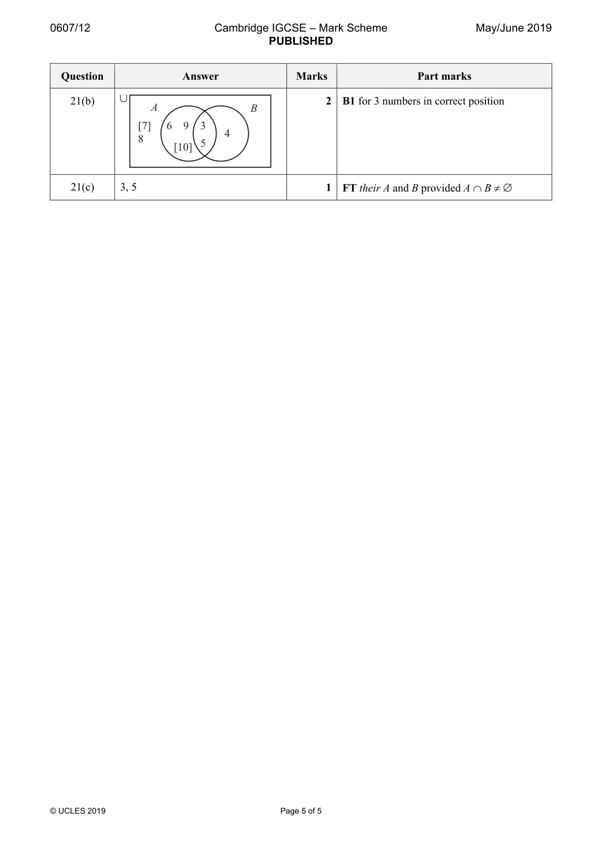 Mark scheme, page 5 of 5