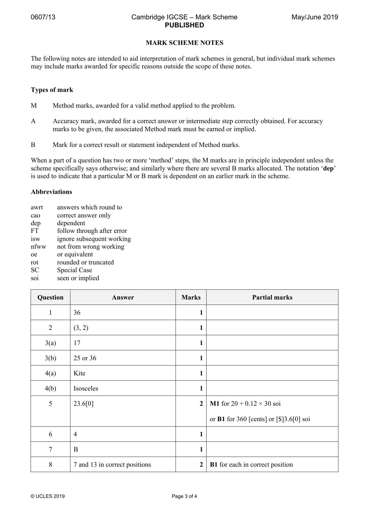Mark scheme, page 3 of 4