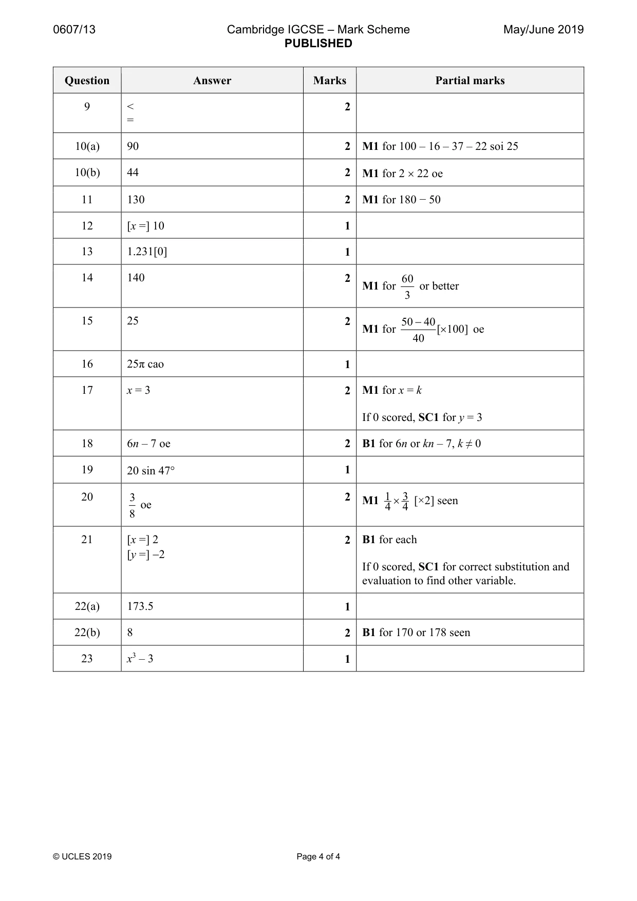 Mark scheme, page 4 of 4