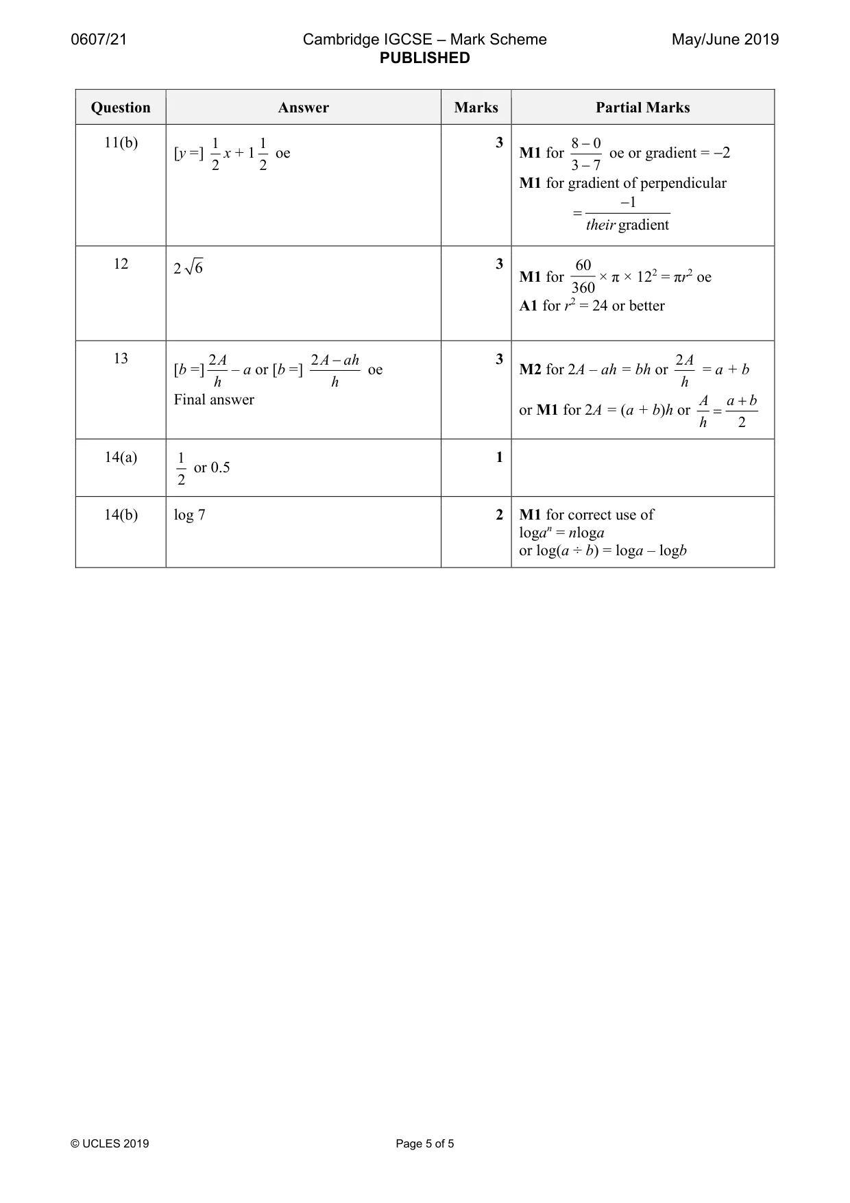 Mark scheme, page 5 of 5