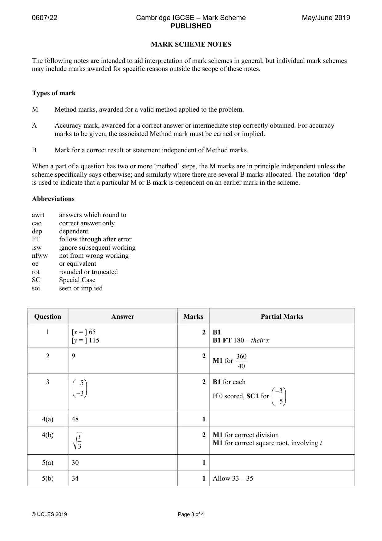 Mark scheme, page 3 of 4