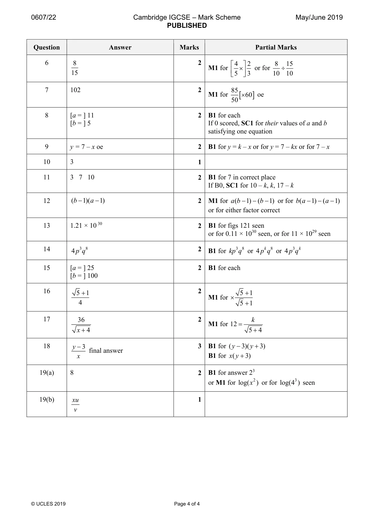 Mark scheme, page 4 of 4