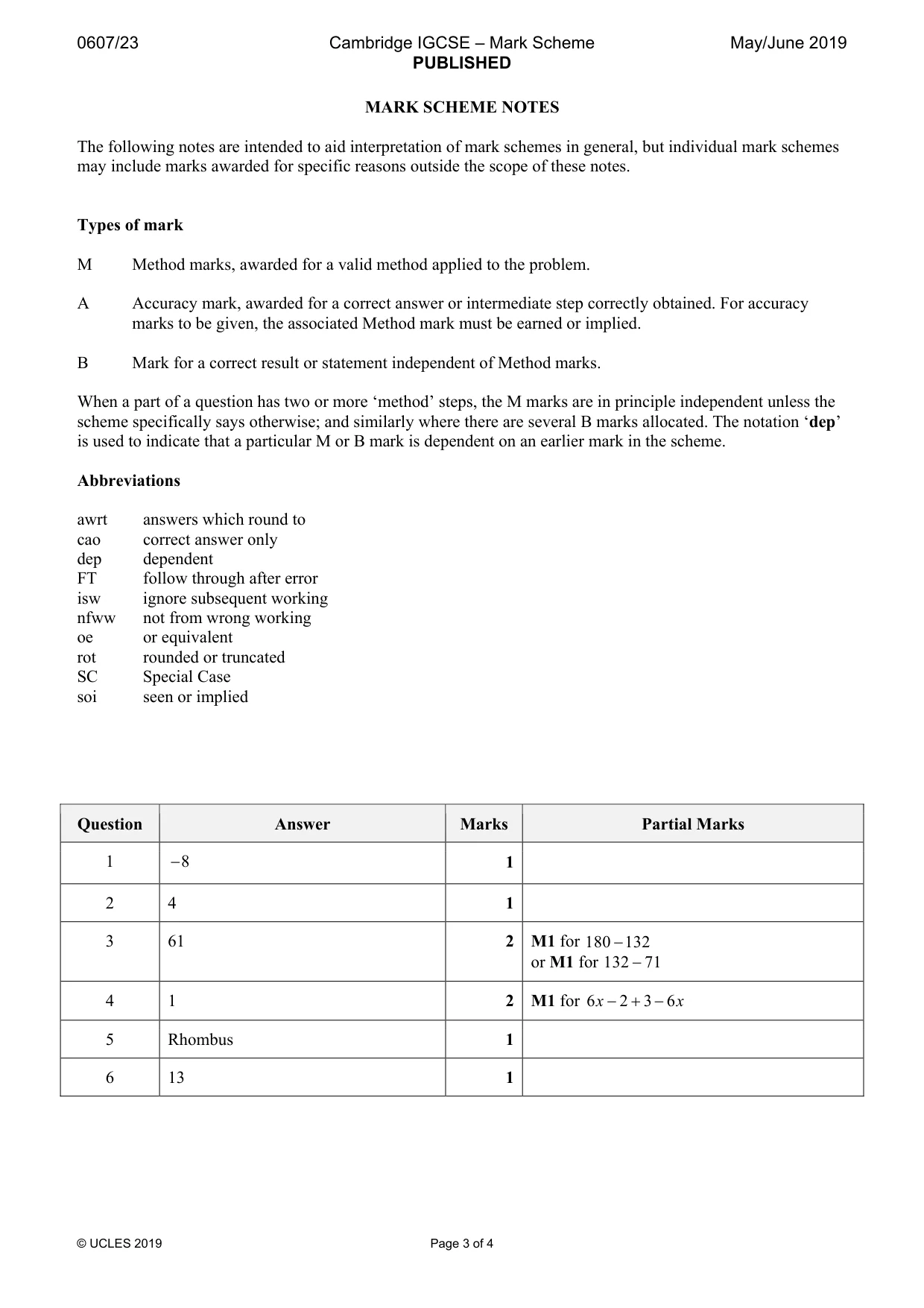 Mark scheme, page 3 of 4
