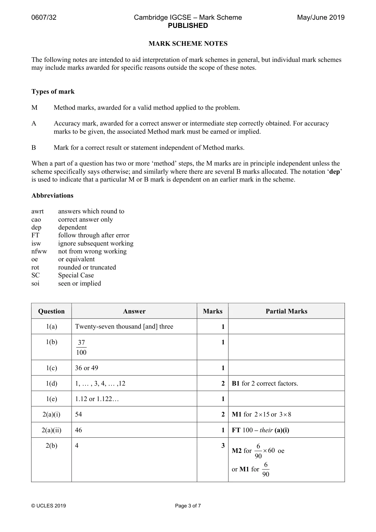 Mark scheme, page 3 of 7
