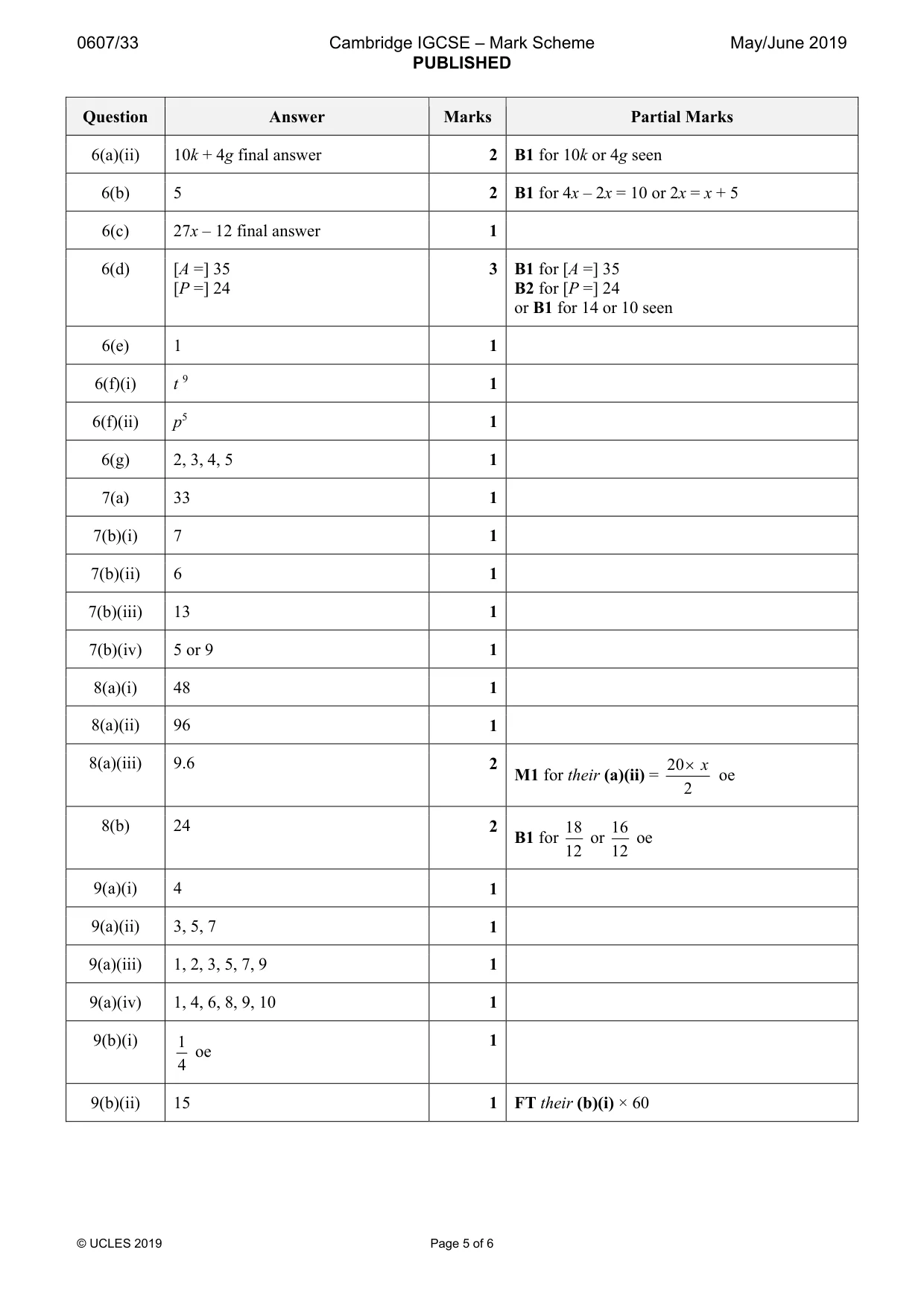 Mark scheme, page 5 of 6