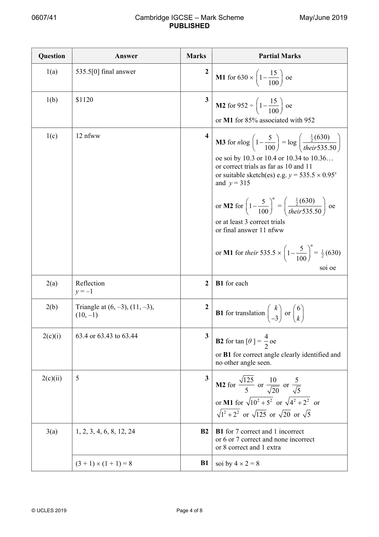 Mark scheme, page 4 of 8