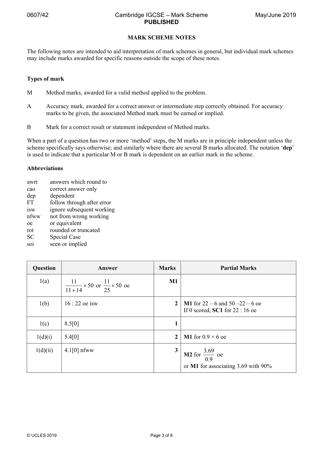 Mark scheme, page 3 of 8