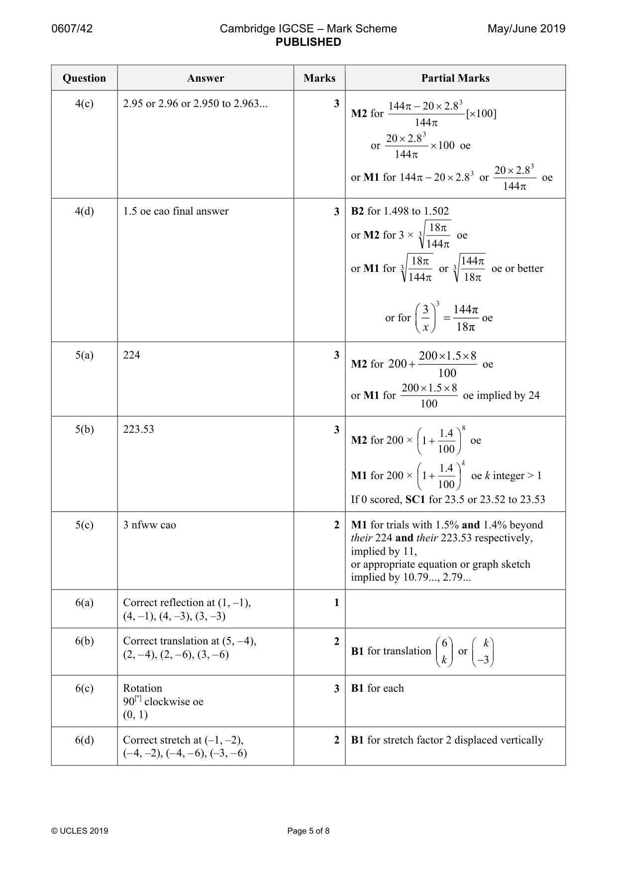 Mark scheme, page 5 of 8