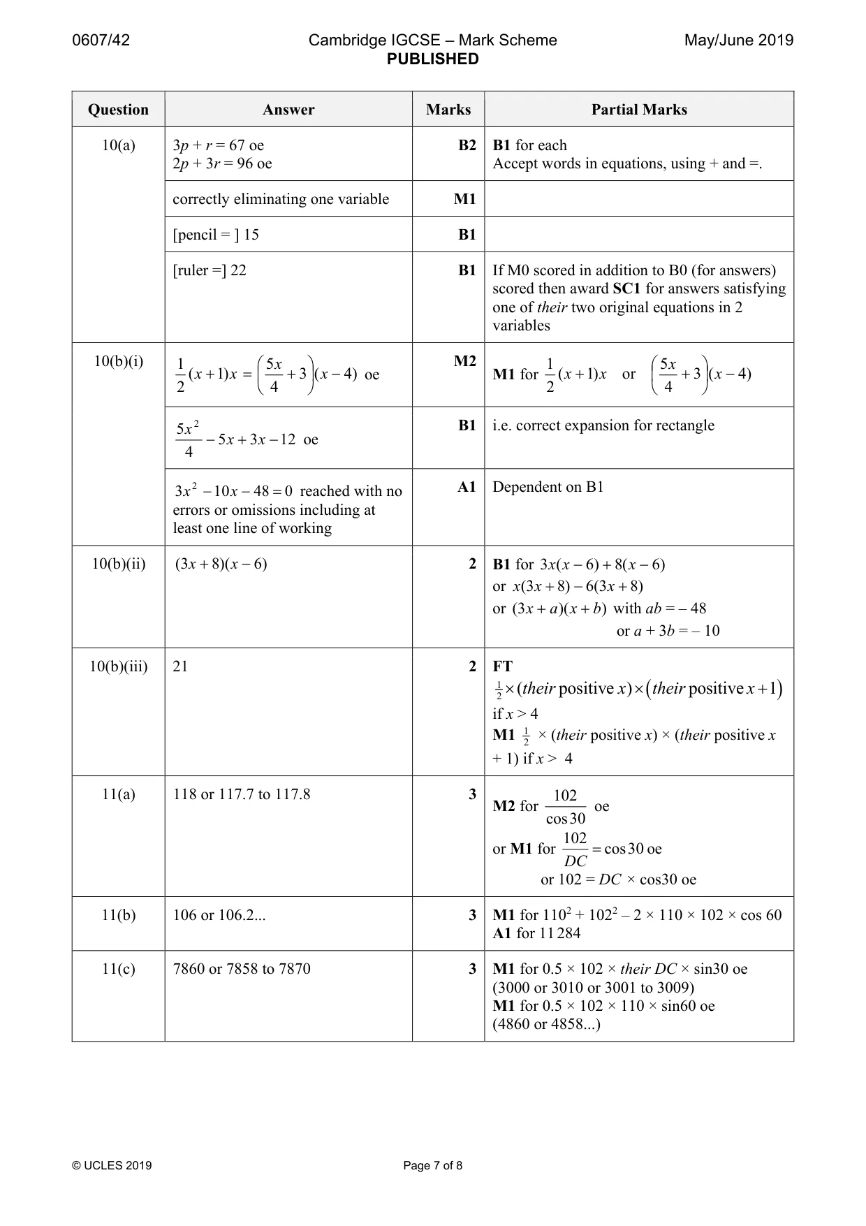 Mark scheme, page 7 of 8