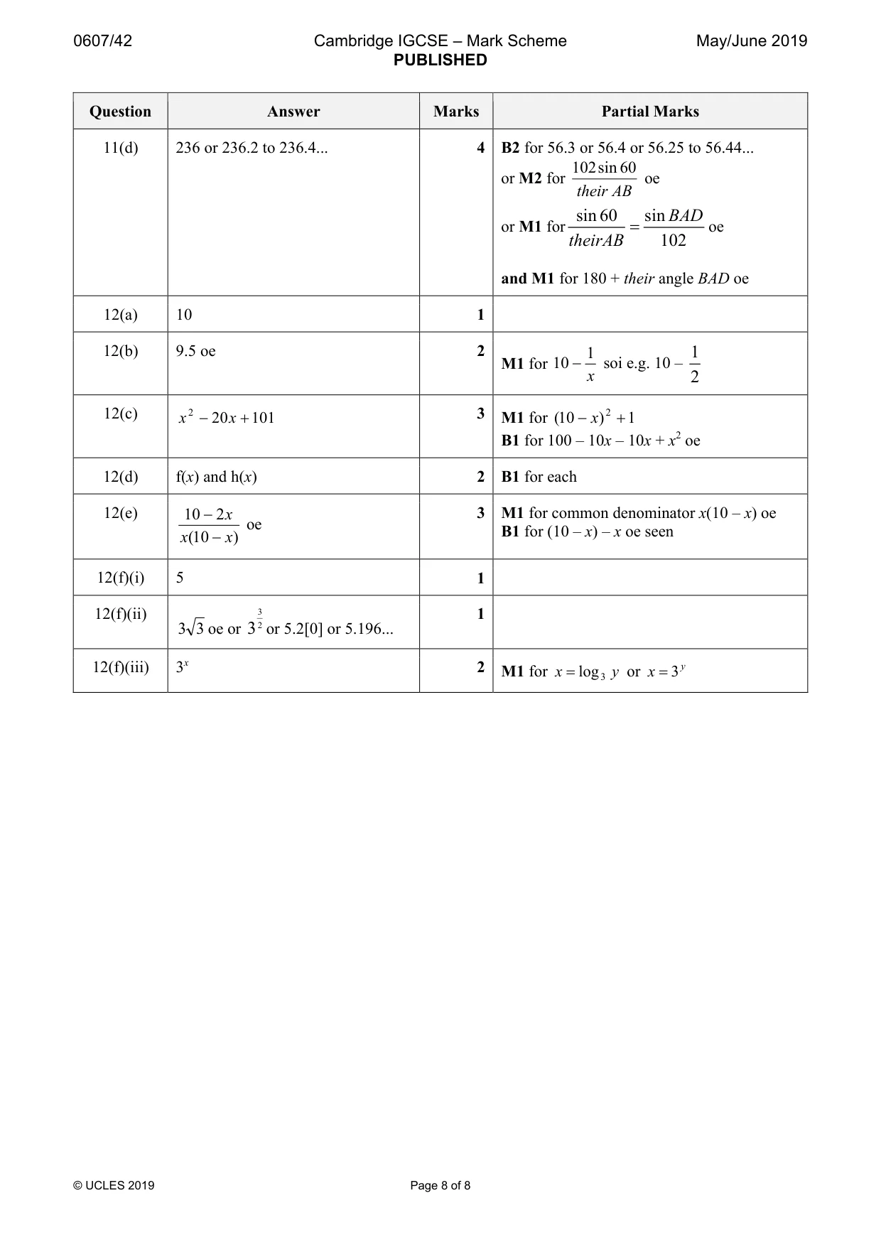 Mark scheme, page 8 of 8