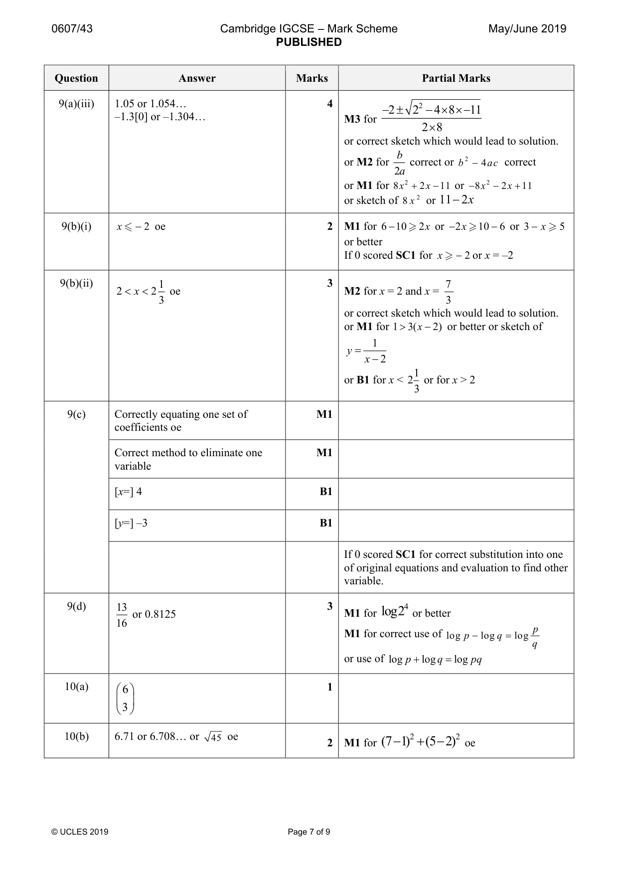 Mark scheme, page 7 of 9