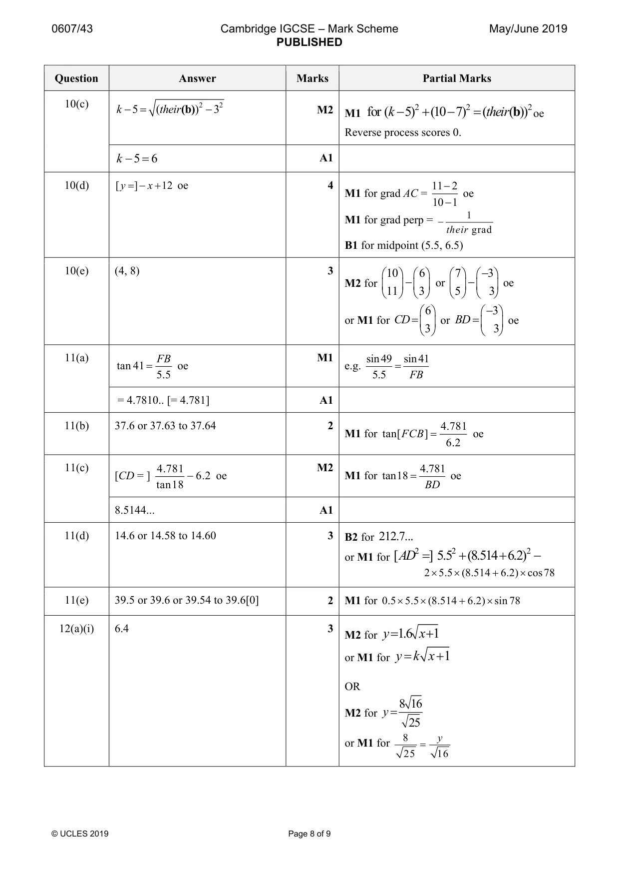 Mark scheme, page 8 of 9
