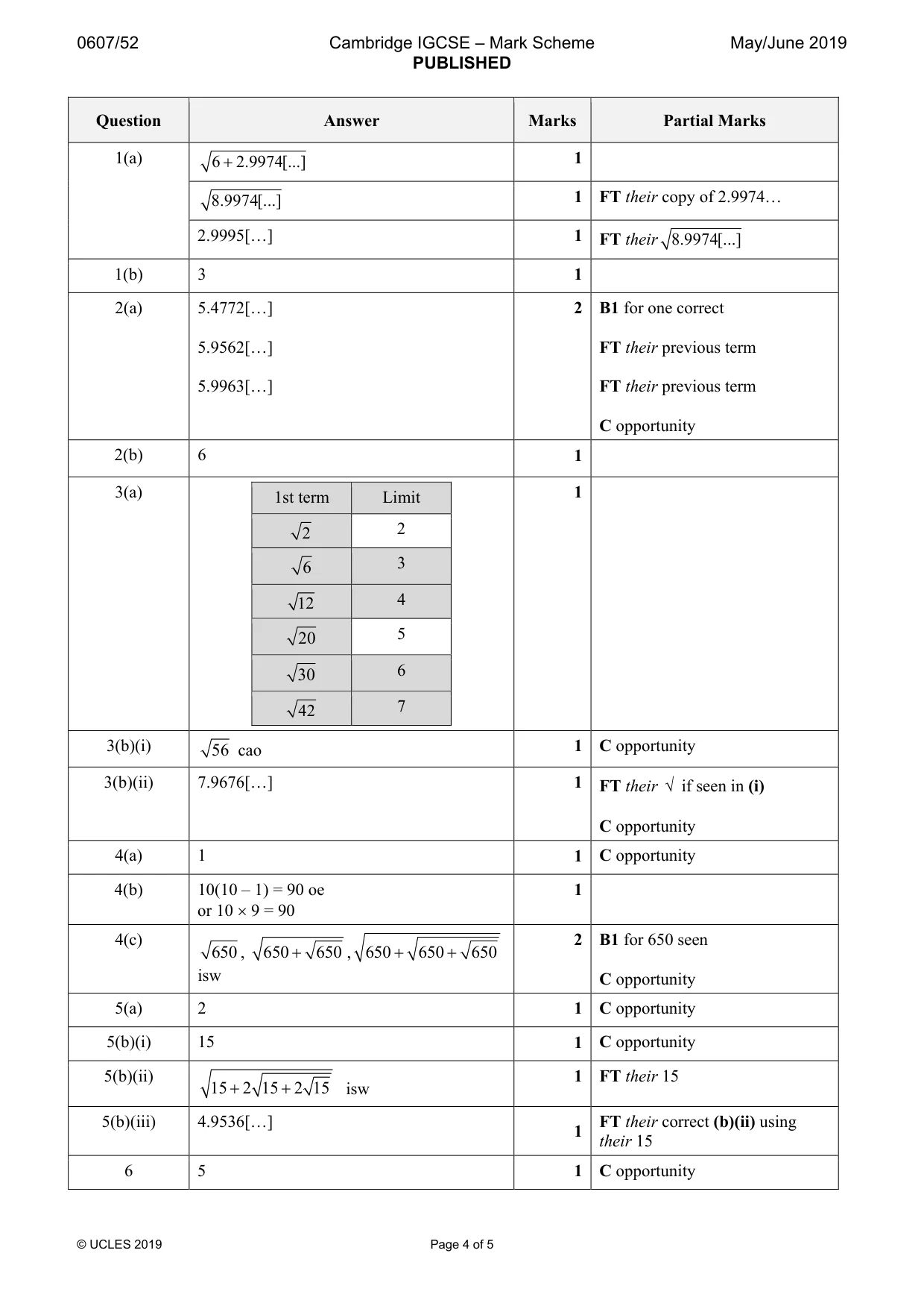 Mark scheme, page 4 of 5