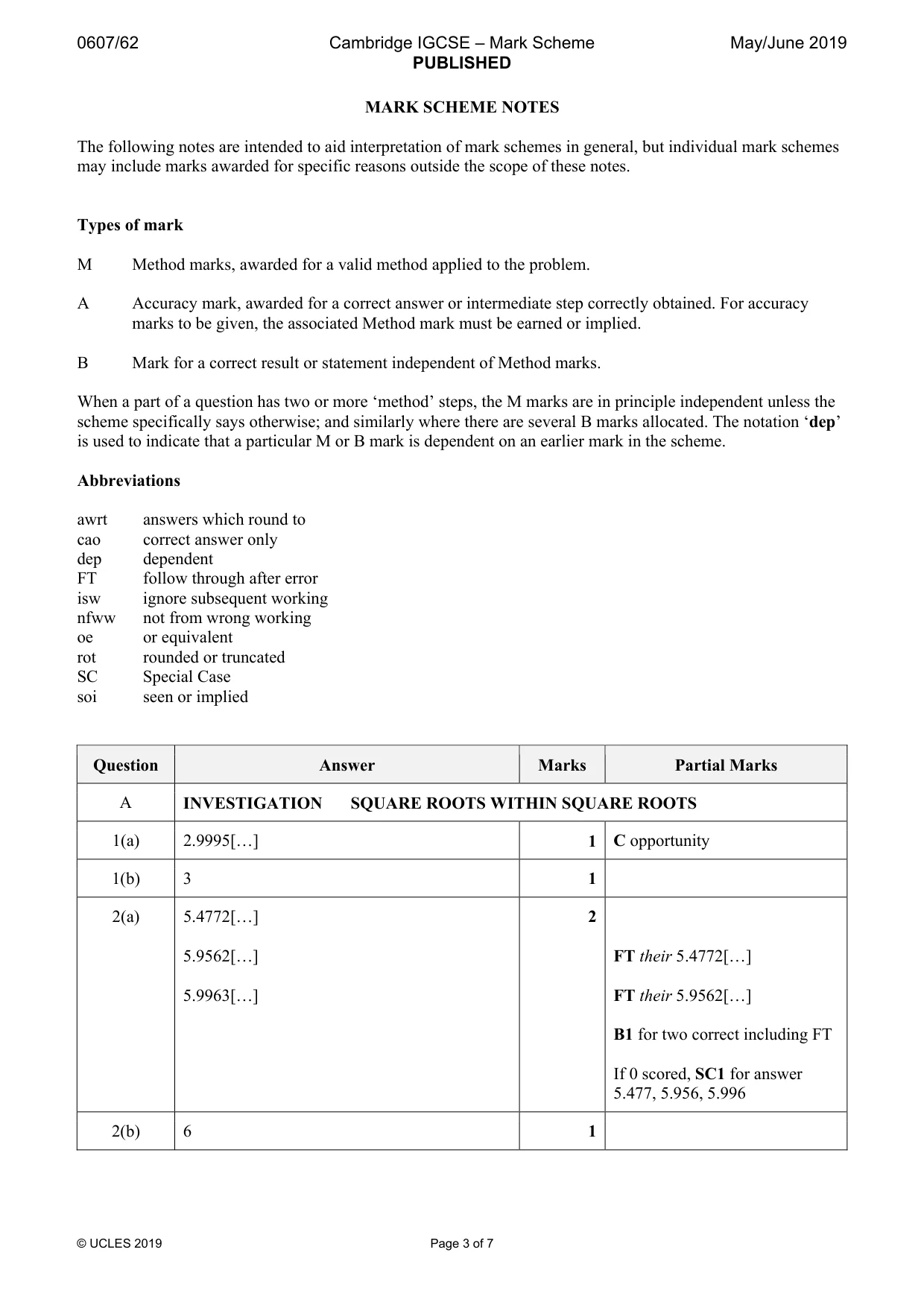 Mark scheme, page 3 of 7