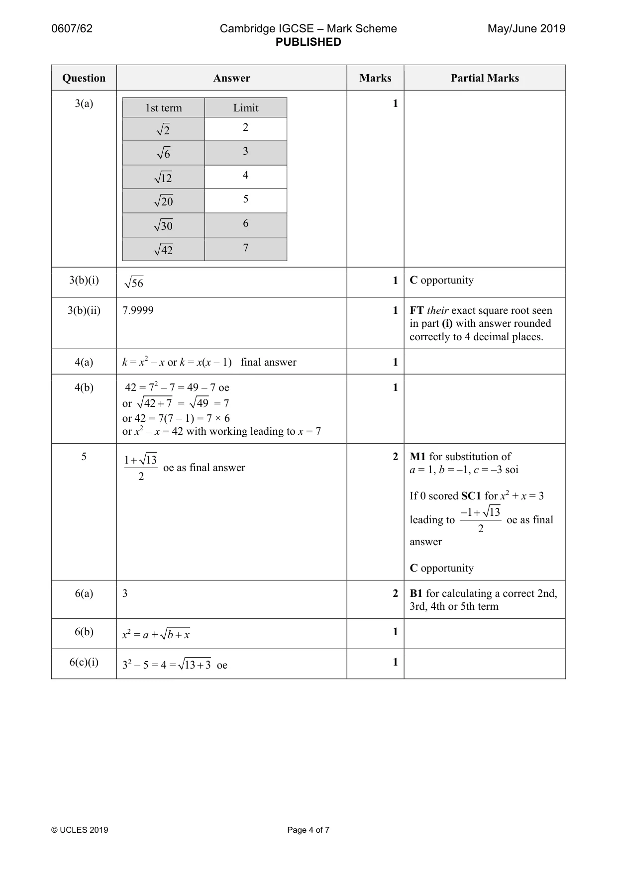 Mark scheme, page 4 of 7