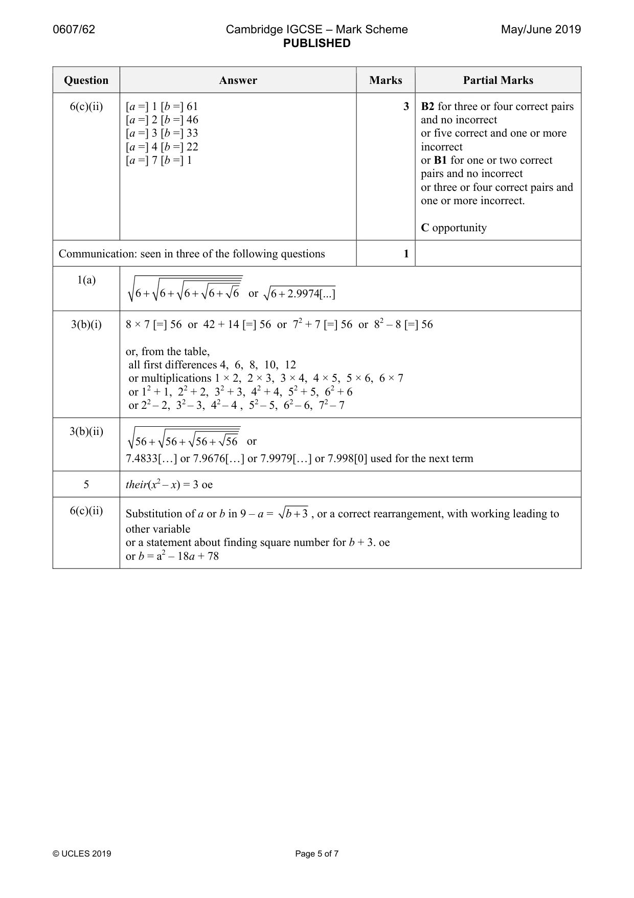 Mark scheme, page 5 of 7
