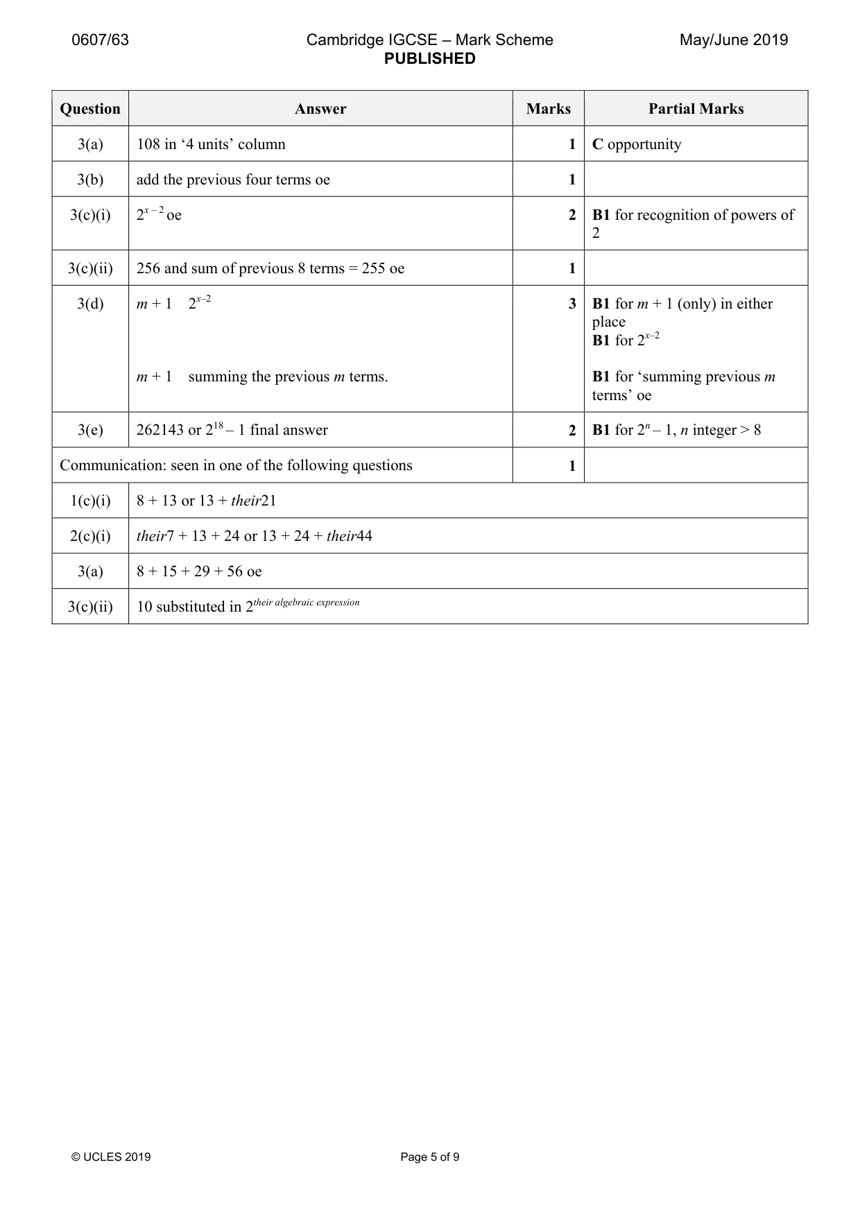 Mark scheme, page 5 of 9