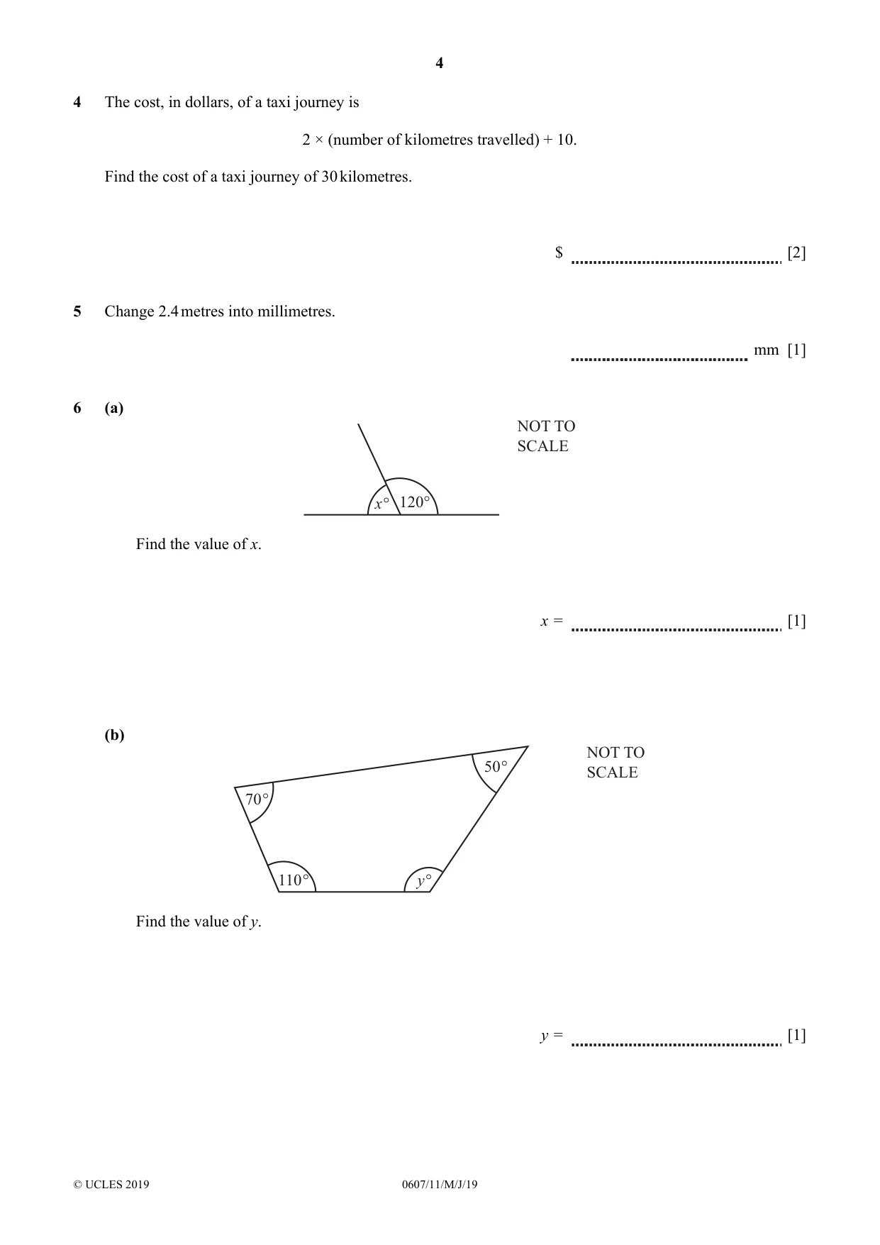 Cambridge IGCSE Mathematics - International 0607 2019 May/June Paper 1 · Variant 1 question paper, page 4 of 12