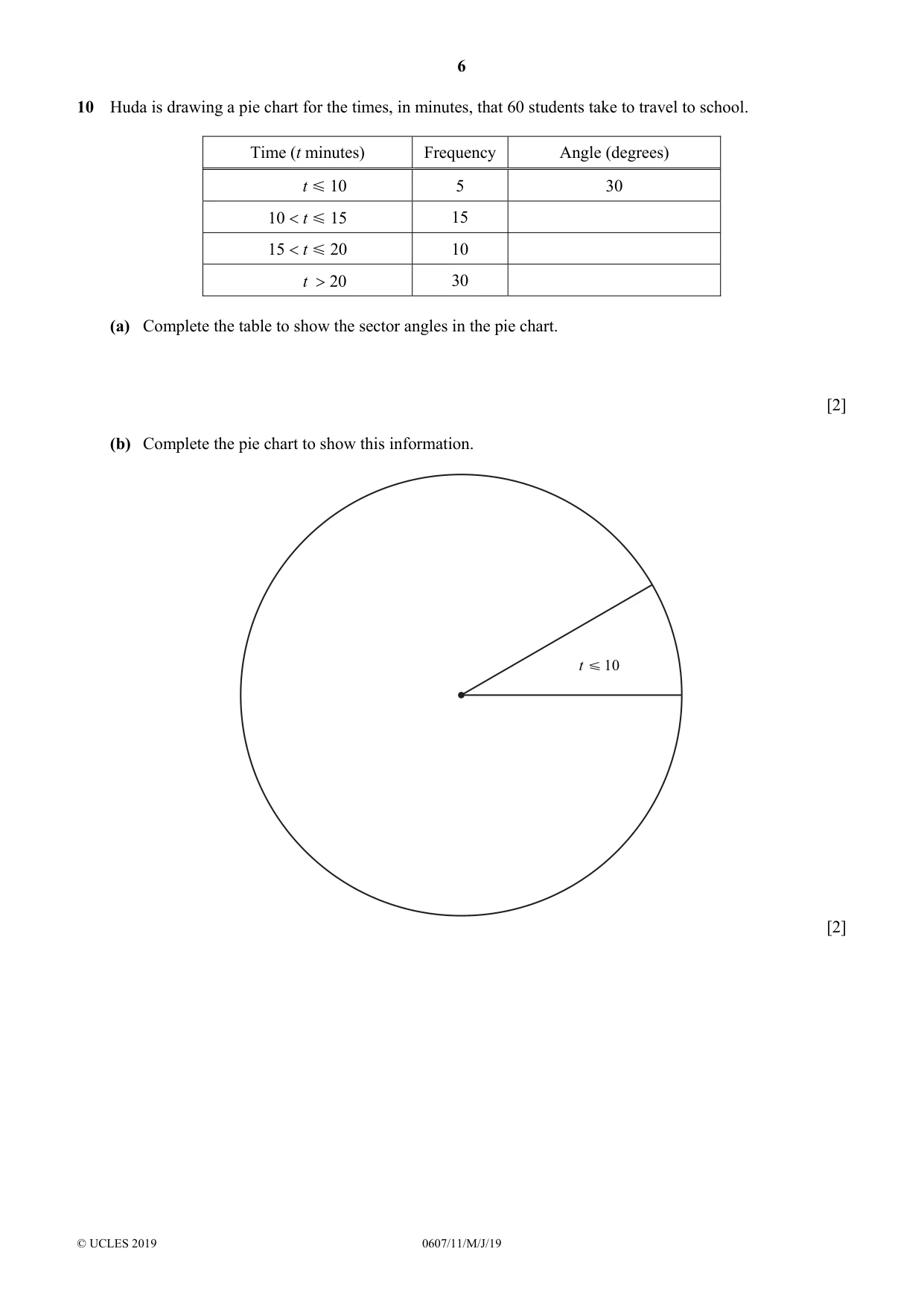 Cambridge IGCSE Mathematics - International 0607 2019 May/June Paper 1 · Variant 1 question paper, page 6 of 12
