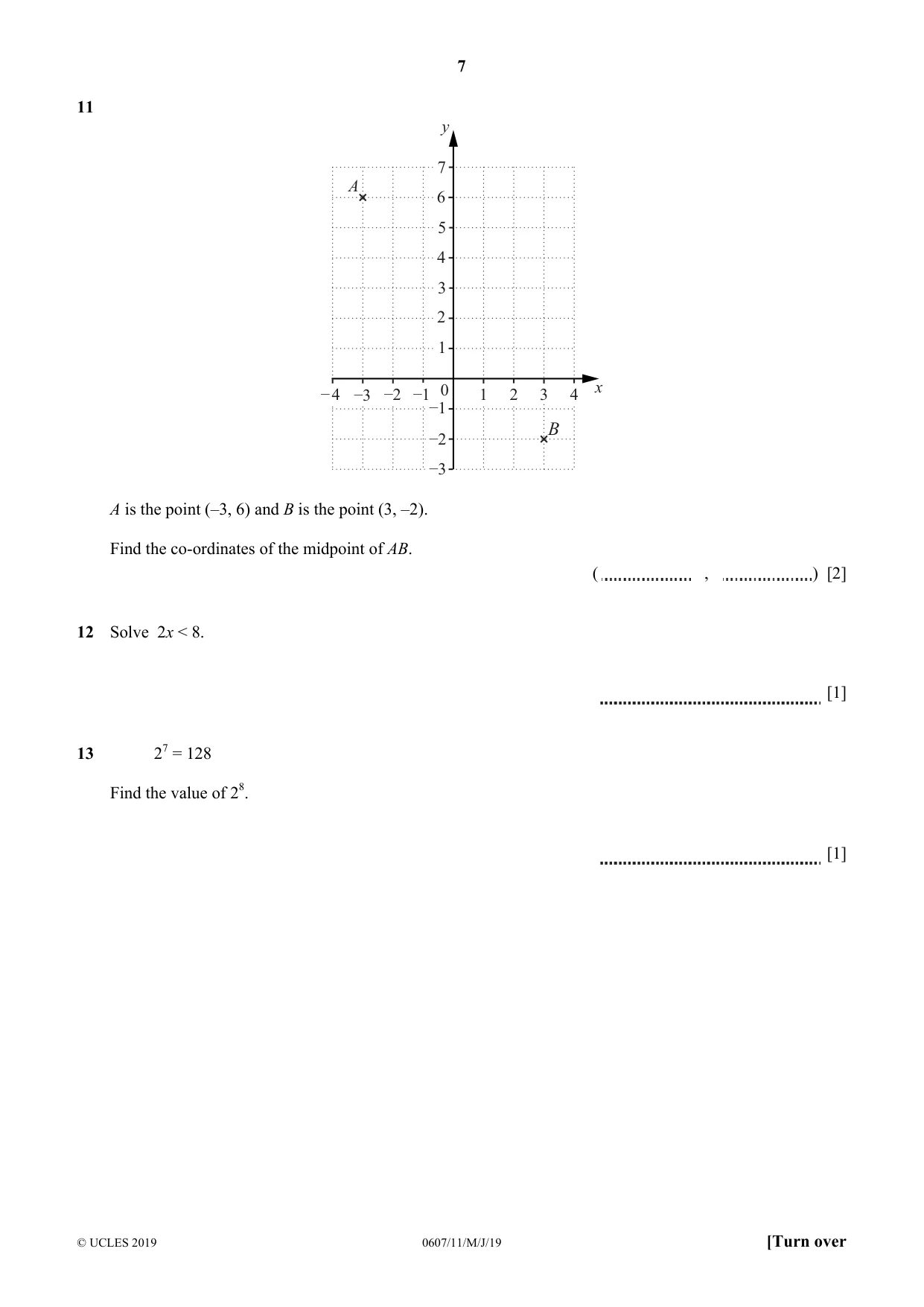 Cambridge IGCSE Mathematics - International 0607 2019 May/June Paper 1 · Variant 1 question paper, page 7 of 12