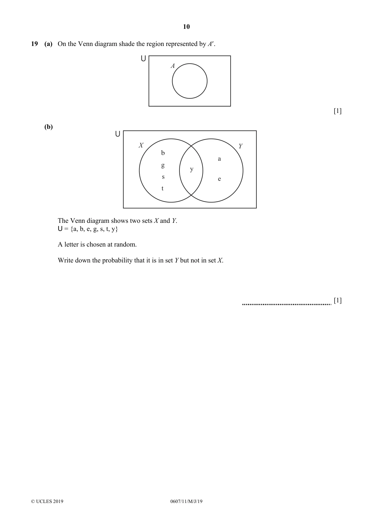 Cambridge IGCSE Mathematics - International 0607 2019 May/June Paper 1 · Variant 1 question paper, page 10 of 12