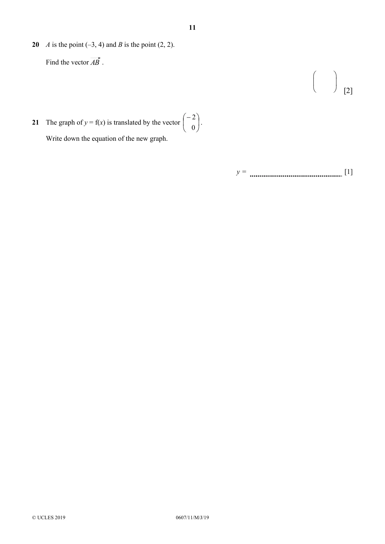 Cambridge IGCSE Mathematics - International 0607 2019 May/June Paper 1 · Variant 1 question paper, page 11 of 12