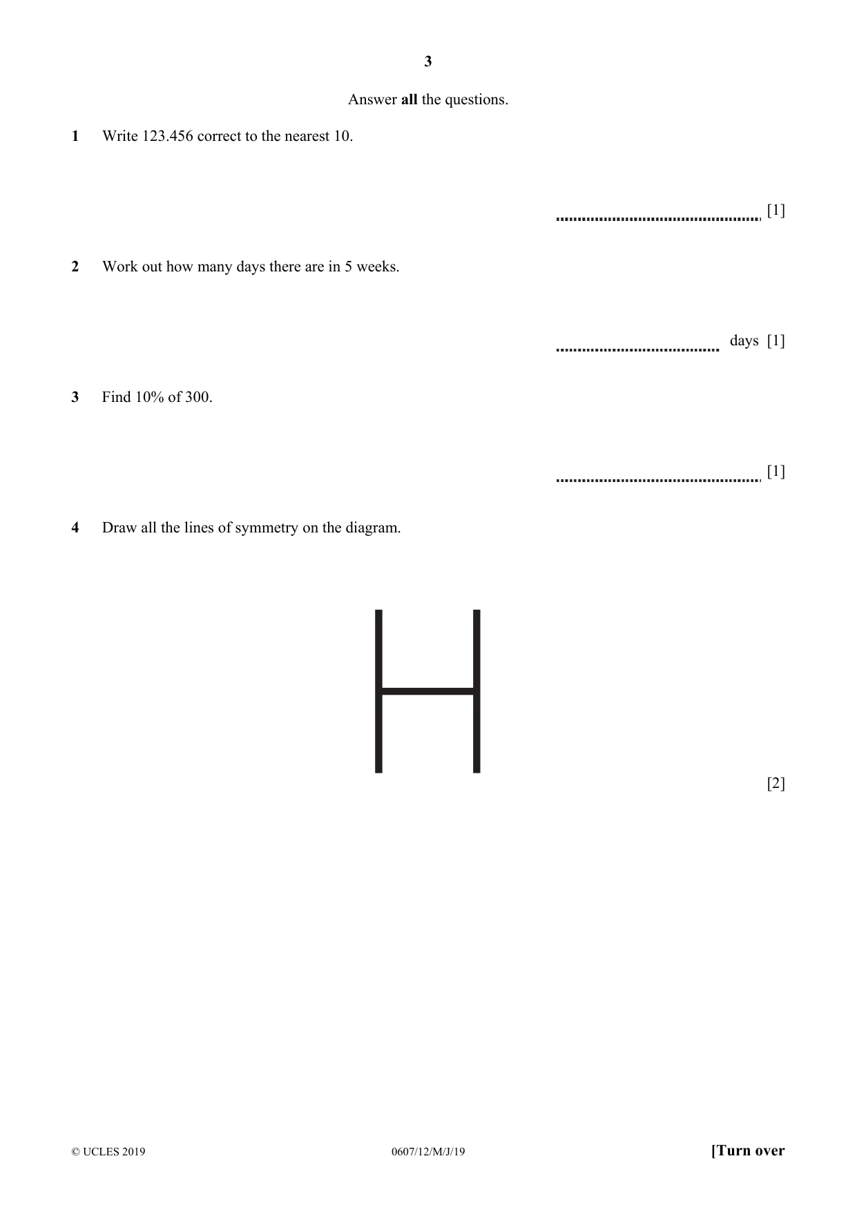 Cambridge IGCSE Mathematics - International 0607 2019 May/June Paper 1 · Variant 2 question paper, page 3 of 12