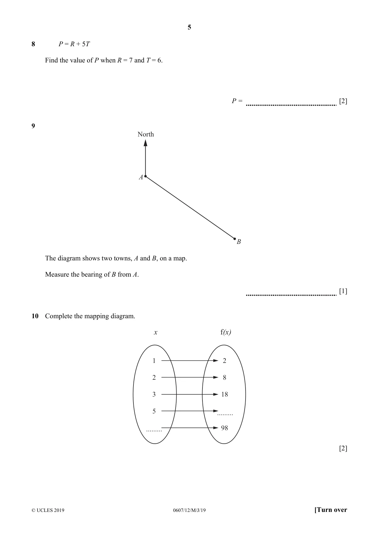 Cambridge IGCSE Mathematics - International 0607 2019 May/June Paper 1 · Variant 2 question paper, page 5 of 12