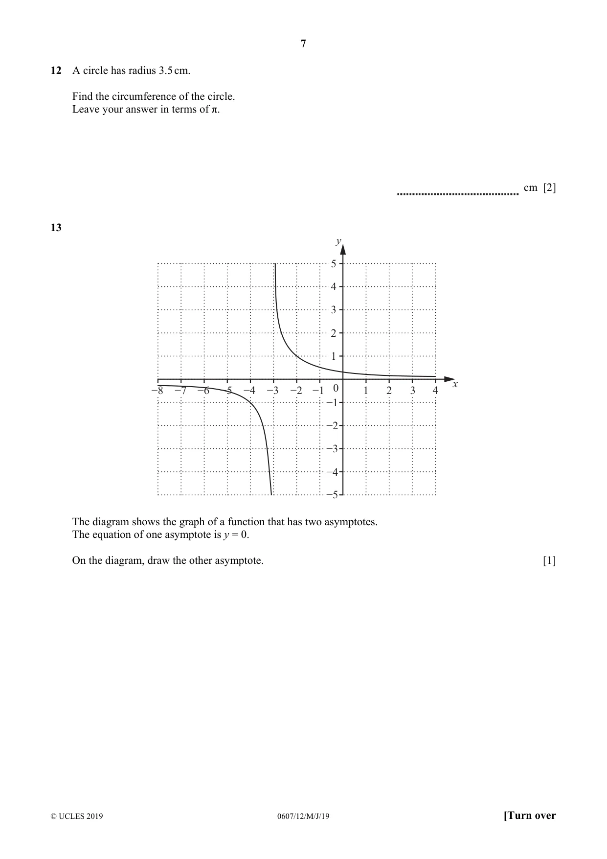 Cambridge IGCSE Mathematics - International 0607 2019 May/June Paper 1 · Variant 2 question paper, page 7 of 12