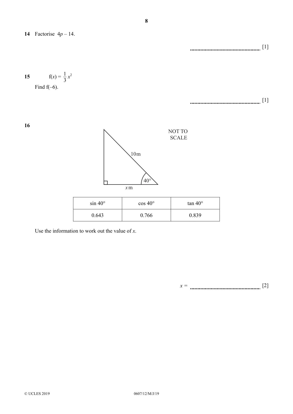 Cambridge IGCSE Mathematics - International 0607 2019 May/June Paper 1 · Variant 2 question paper, page 8 of 12