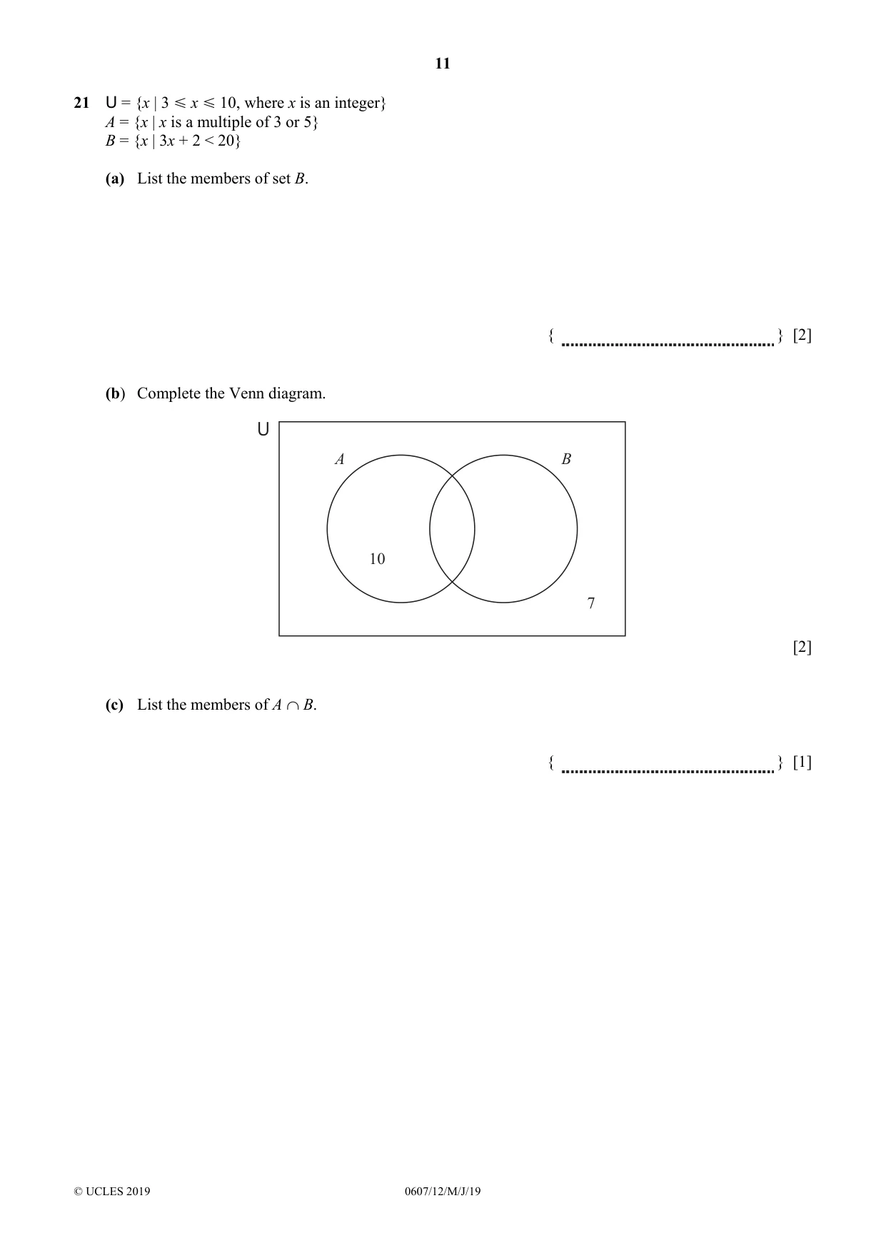 Cambridge IGCSE Mathematics - International 0607 2019 May/June Paper 1 · Variant 2 question paper, page 11 of 12