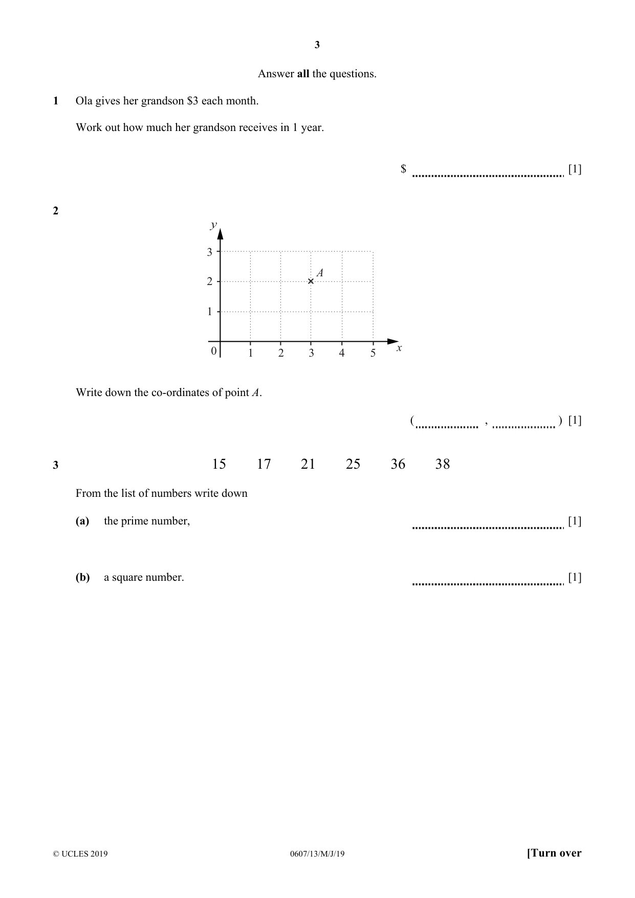 Cambridge IGCSE Mathematics - International 0607 2019 May/June Paper 1 · Variant 3 question paper, page 3 of 12