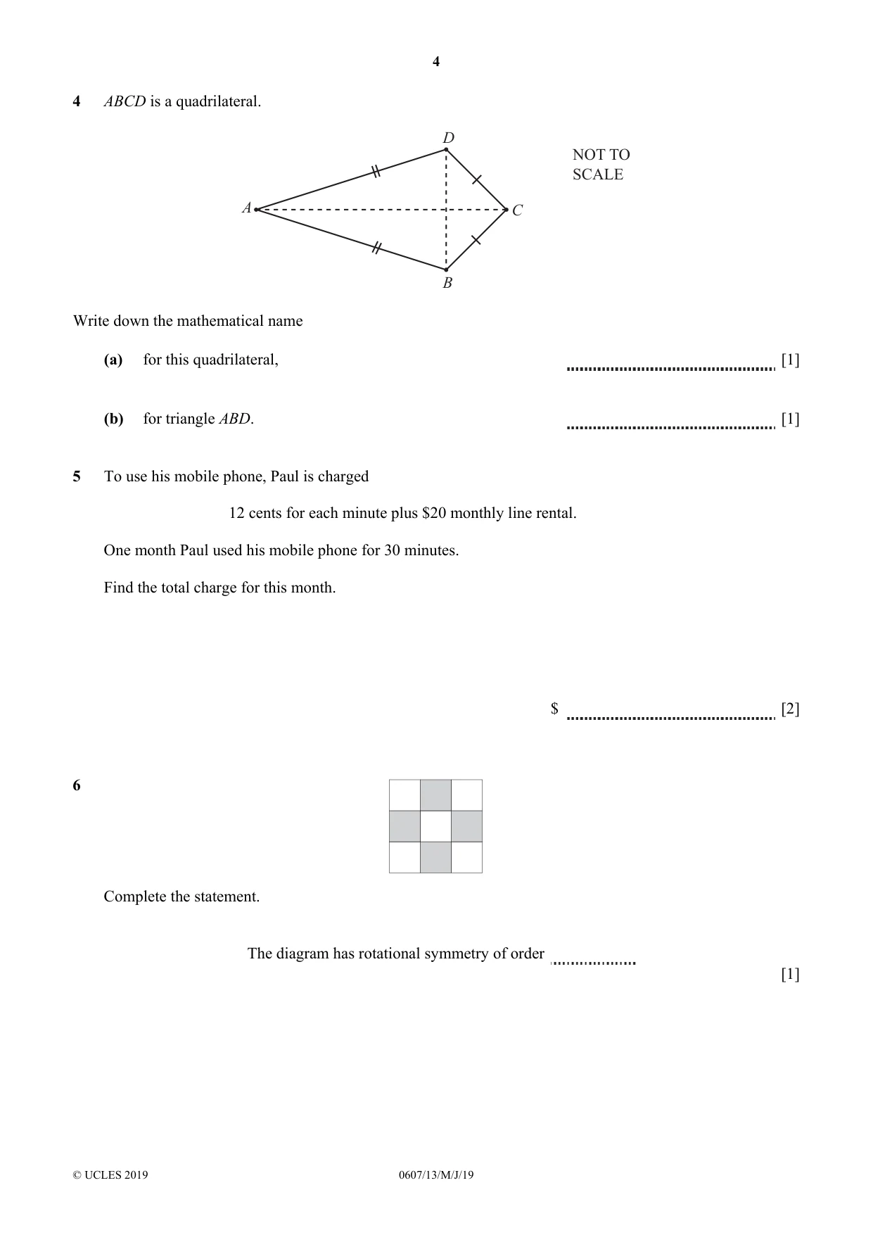 Cambridge IGCSE Mathematics - International 0607 2019 May/June Paper 1 · Variant 3 question paper, page 4 of 12