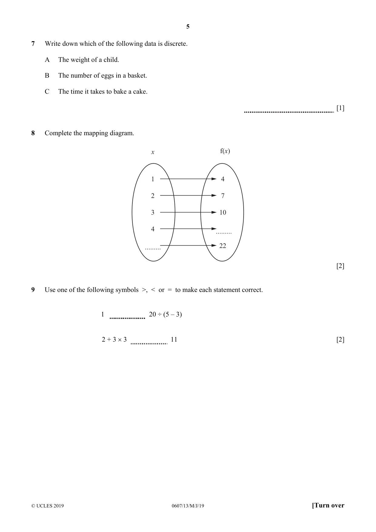 Cambridge IGCSE Mathematics - International 0607 2019 May/June Paper 1 · Variant 3 question paper, page 5 of 12