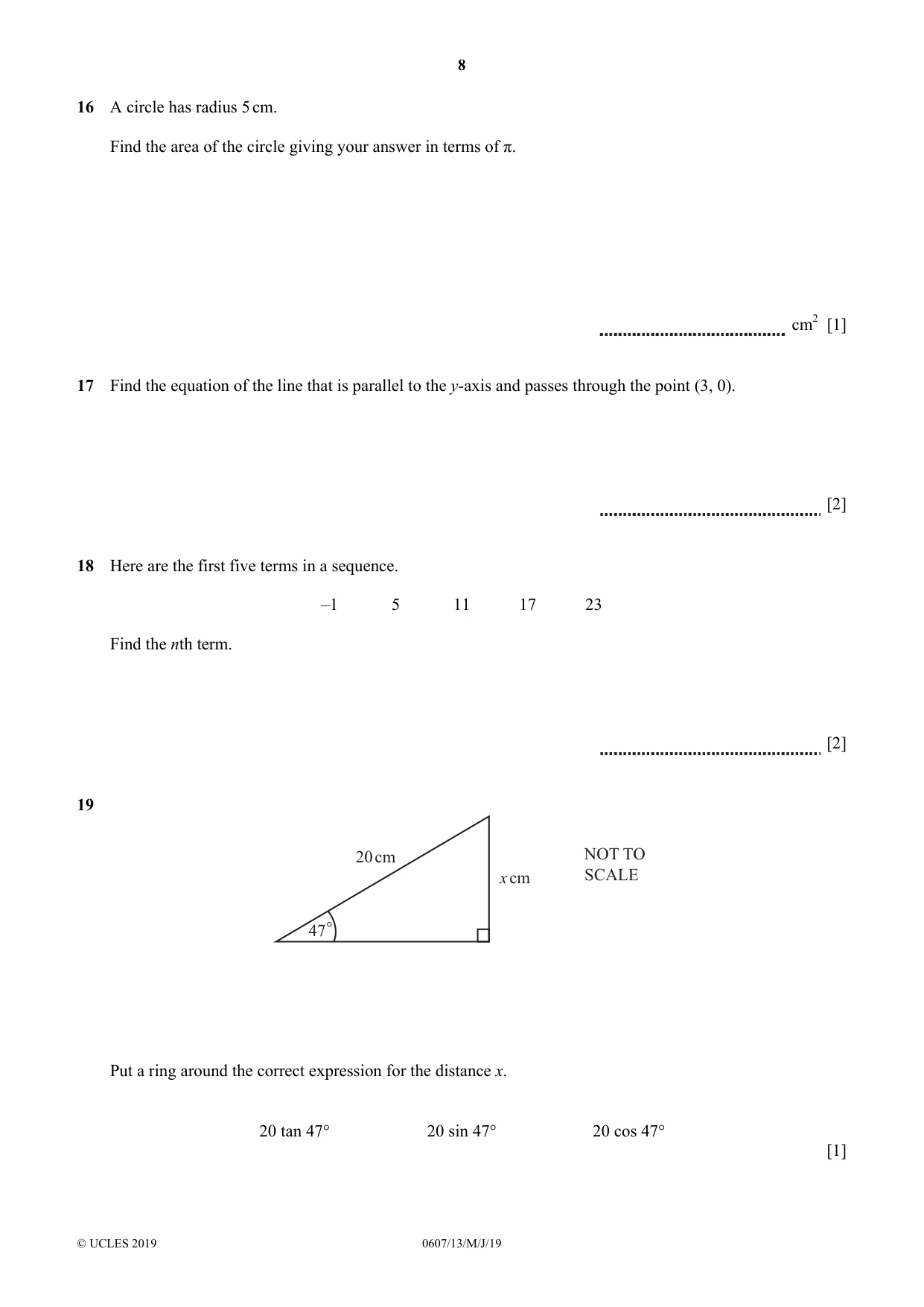 Cambridge IGCSE Mathematics - International 0607 2019 May/June Paper 1 · Variant 3 question paper, page 8 of 12
