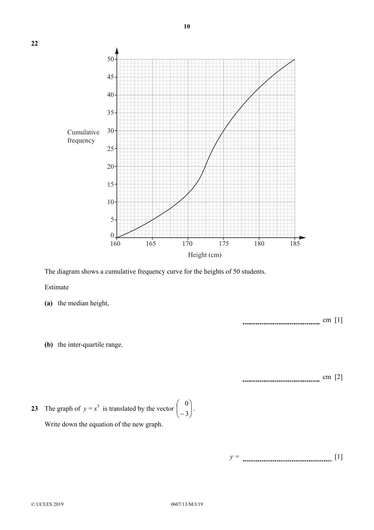 Cambridge IGCSE Mathematics - International 0607 2019 May/June Paper 1 · Variant 3 question paper, page 10 of 12