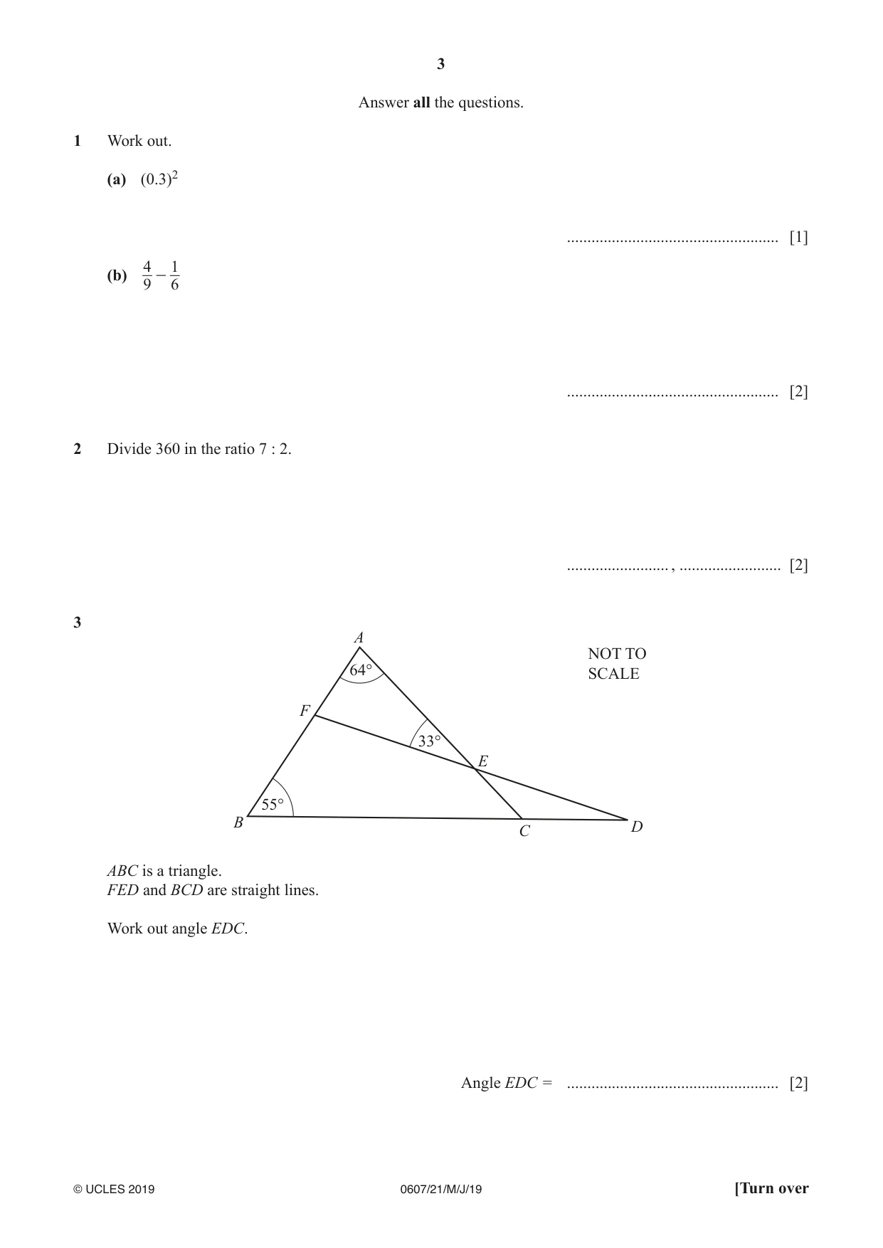 Cambridge IGCSE Mathematics - International 0607 2019 May/June Paper 2 · Variant 1 question paper, page 3 of 8