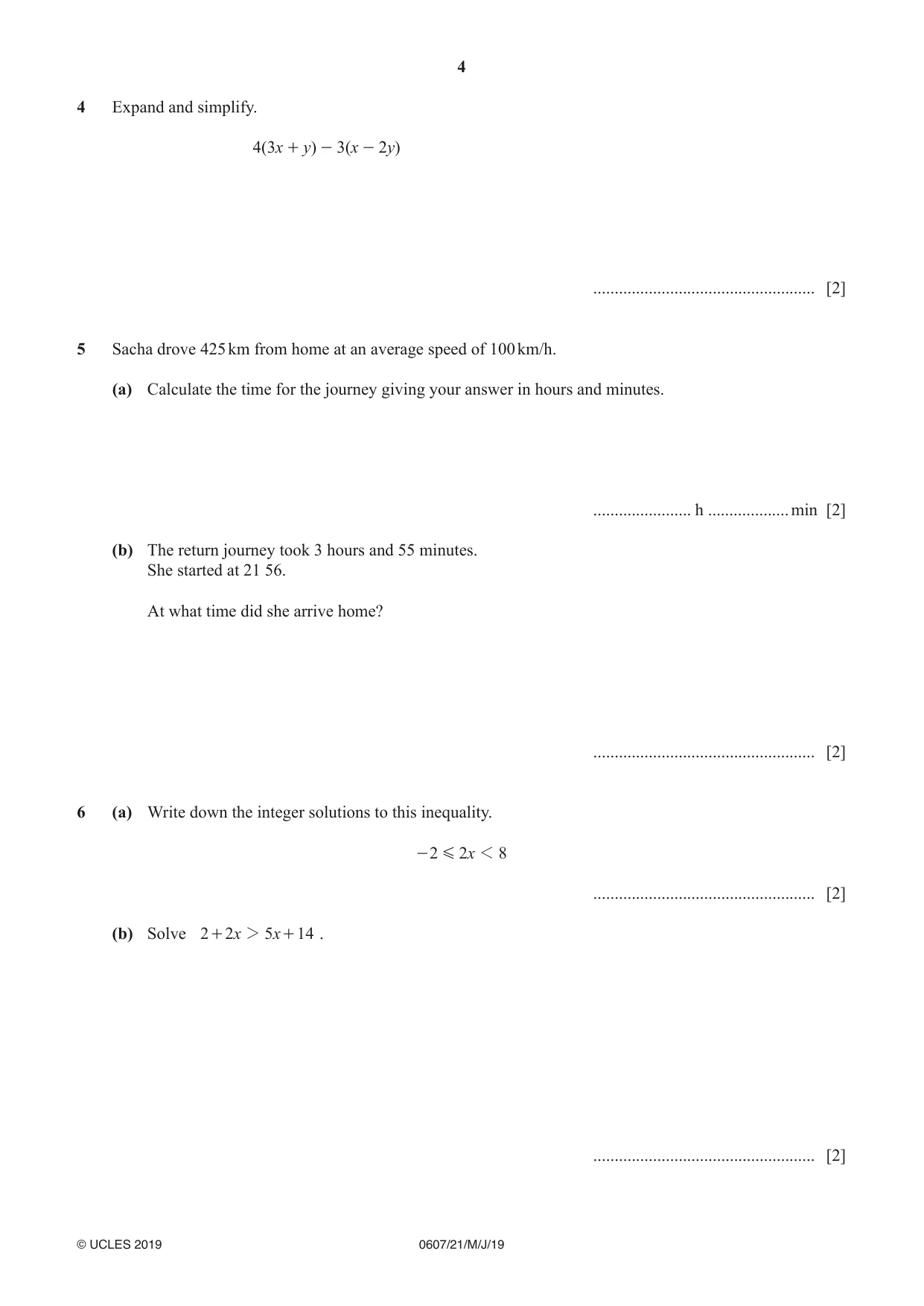 Cambridge IGCSE Mathematics - International 0607 2019 May/June Paper 2 · Variant 1 question paper, page 4 of 8