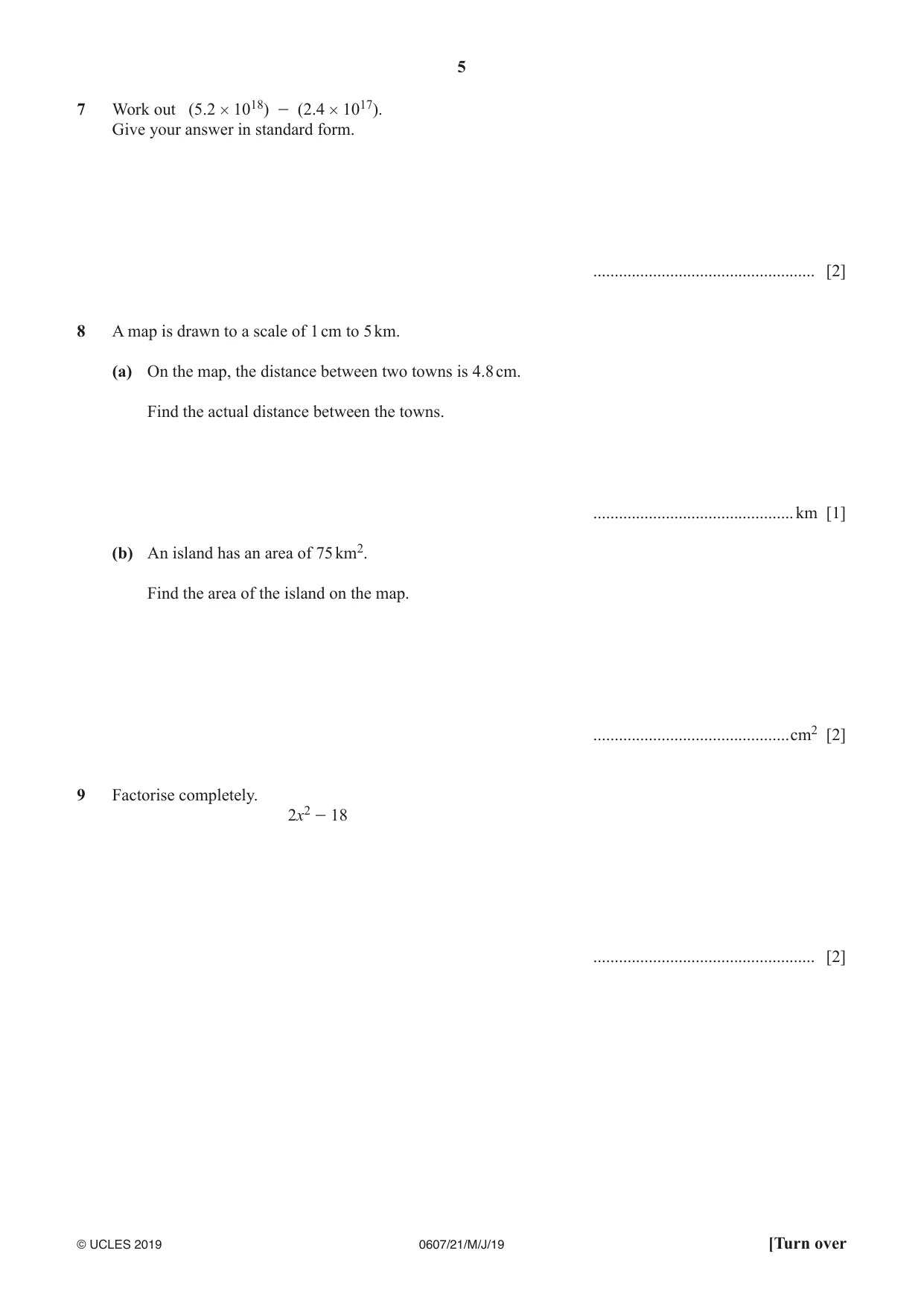 Cambridge IGCSE Mathematics - International 0607 2019 May/June Paper 2 · Variant 1 question paper, page 5 of 8