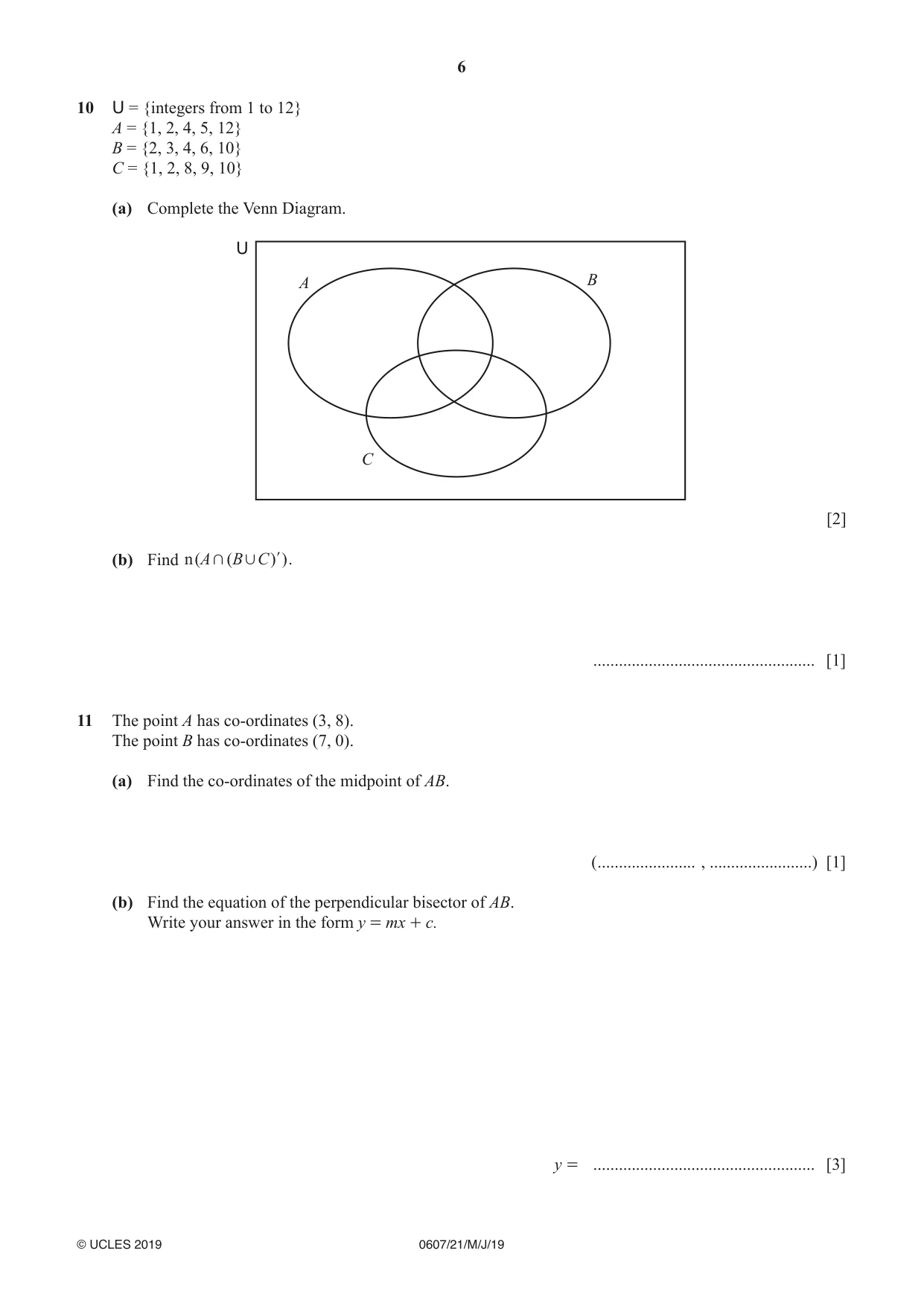 Cambridge IGCSE Mathematics - International 0607 2019 May/June Paper 2 · Variant 1 question paper, page 6 of 8