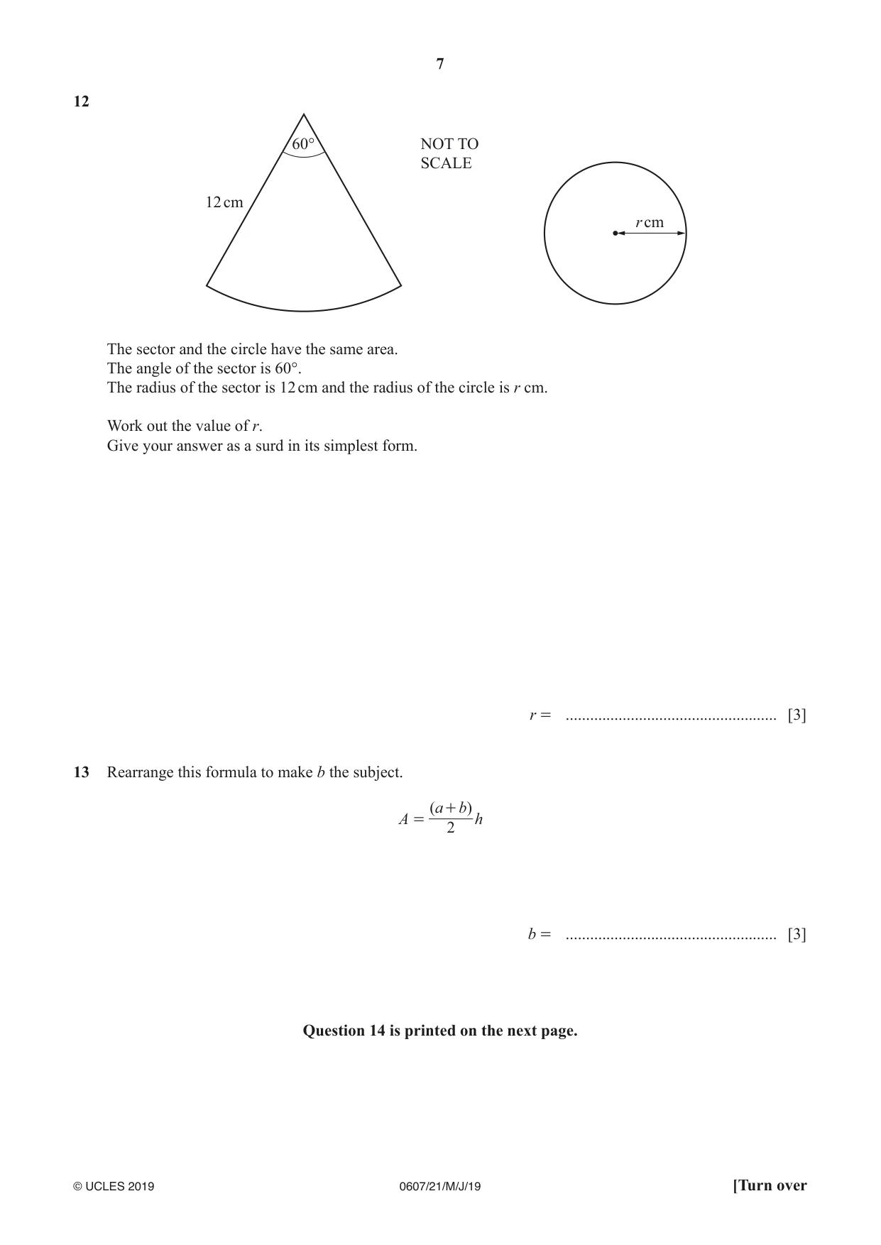 Cambridge IGCSE Mathematics - International 0607 2019 May/June Paper 2 · Variant 1 question paper, page 7 of 8