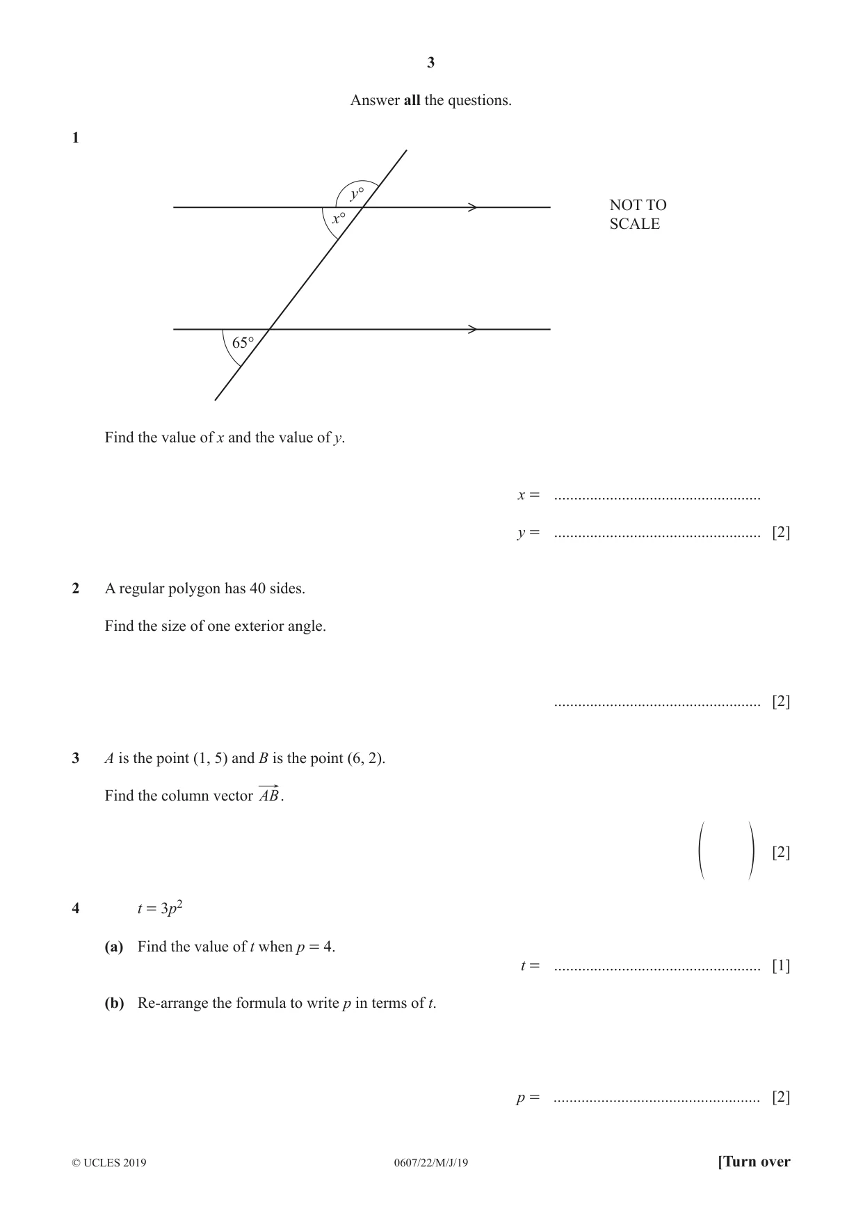 Cambridge IGCSE Mathematics - International 0607 2019 May/June Paper 2 · Variant 2 question paper, page 3 of 8