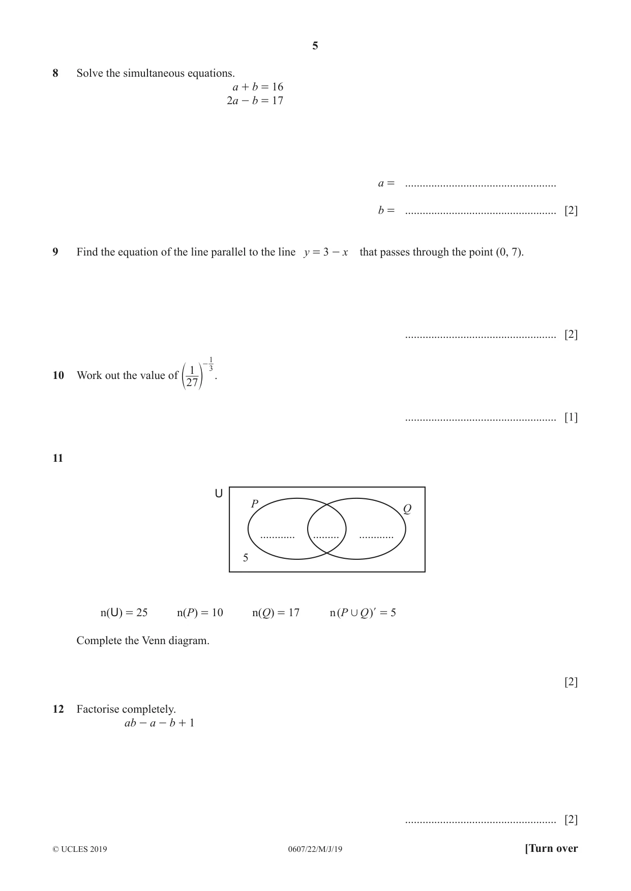 Cambridge IGCSE Mathematics - International 0607 2019 May/June Paper 2 · Variant 2 question paper, page 5 of 8