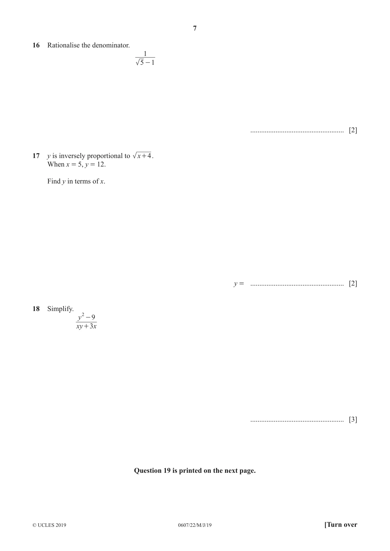 Cambridge IGCSE Mathematics - International 0607 2019 May/June Paper 2 · Variant 2 question paper, page 7 of 8