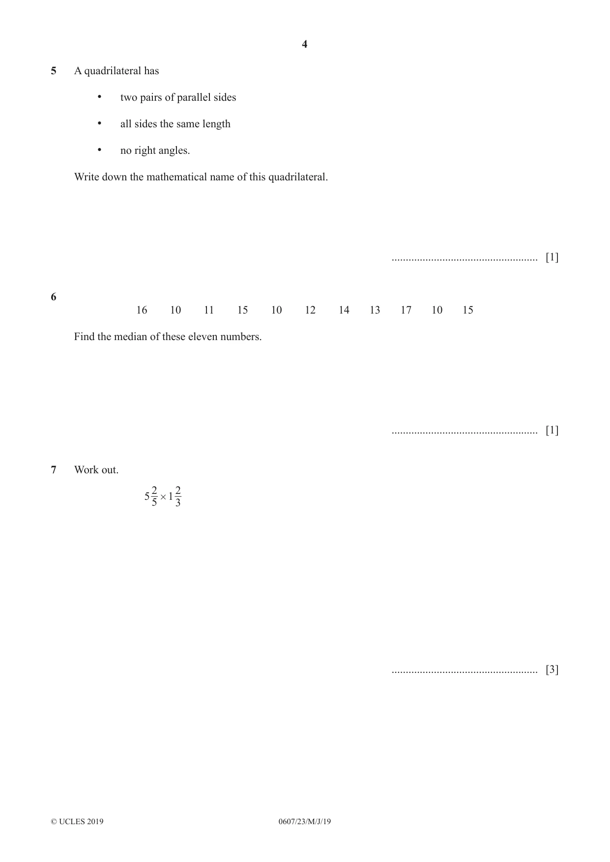 Cambridge IGCSE Mathematics - International 0607 2019 May/June Paper 2 · Variant 3 question paper, page 4 of 8