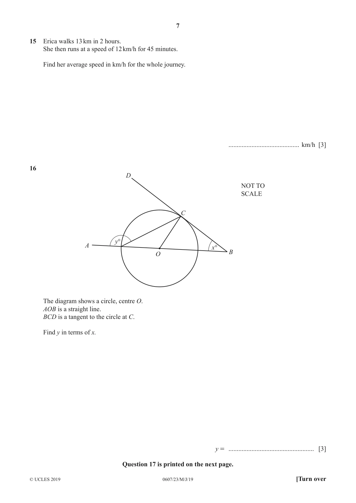 Cambridge IGCSE Mathematics - International 0607 2019 May/June Paper 2 · Variant 3 question paper, page 7 of 8